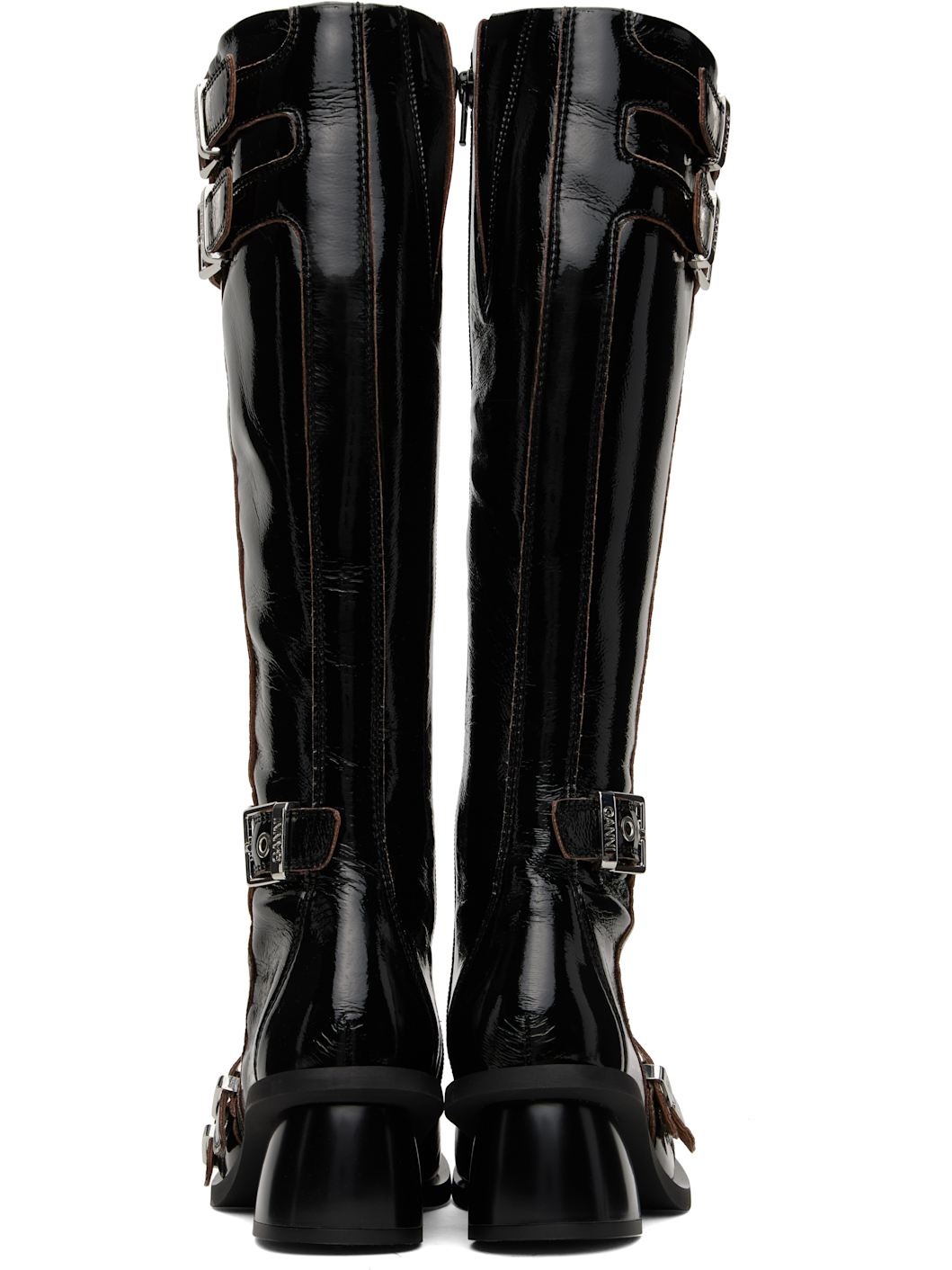 Black Feminine Buckle High Tall Boots - 2