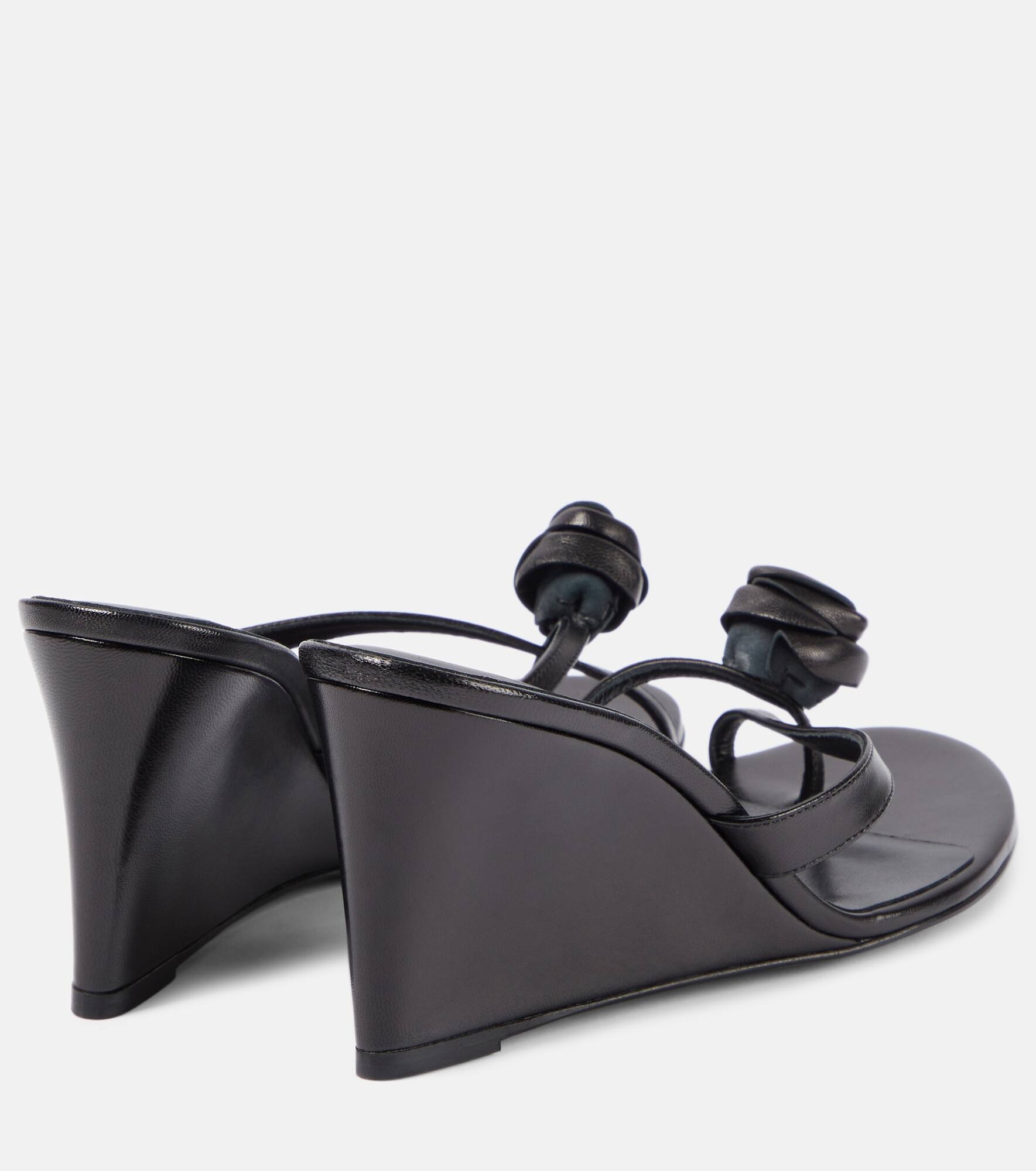 Floral-appliqué leather wedge mules - 3