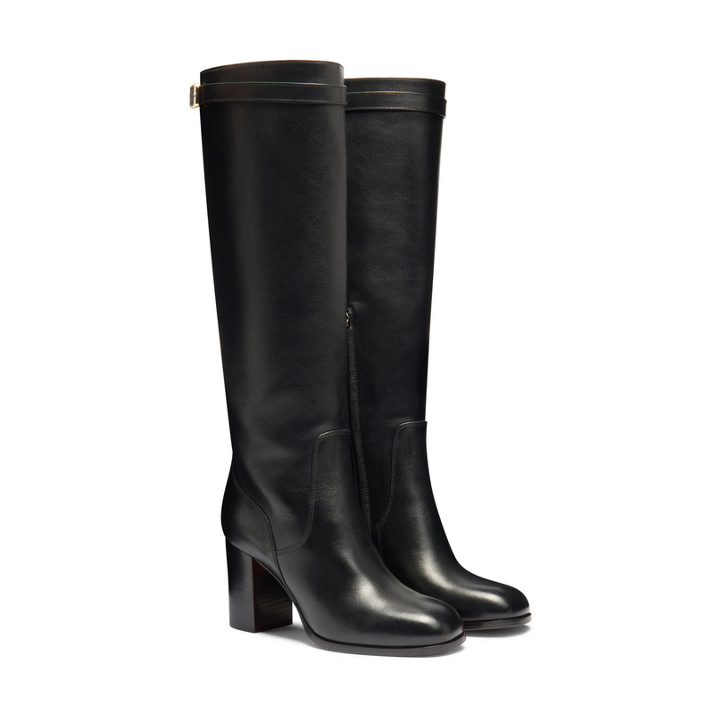 Santoni Women's black leather high-heel boot outlook