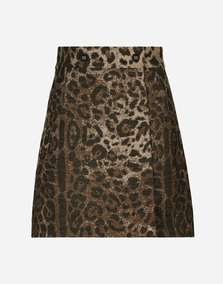 Short wool skirt with jacquard leopard design - 1