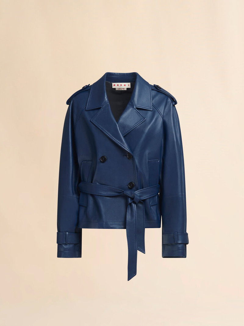SHORT BLUE NAPPA TRENCH 1