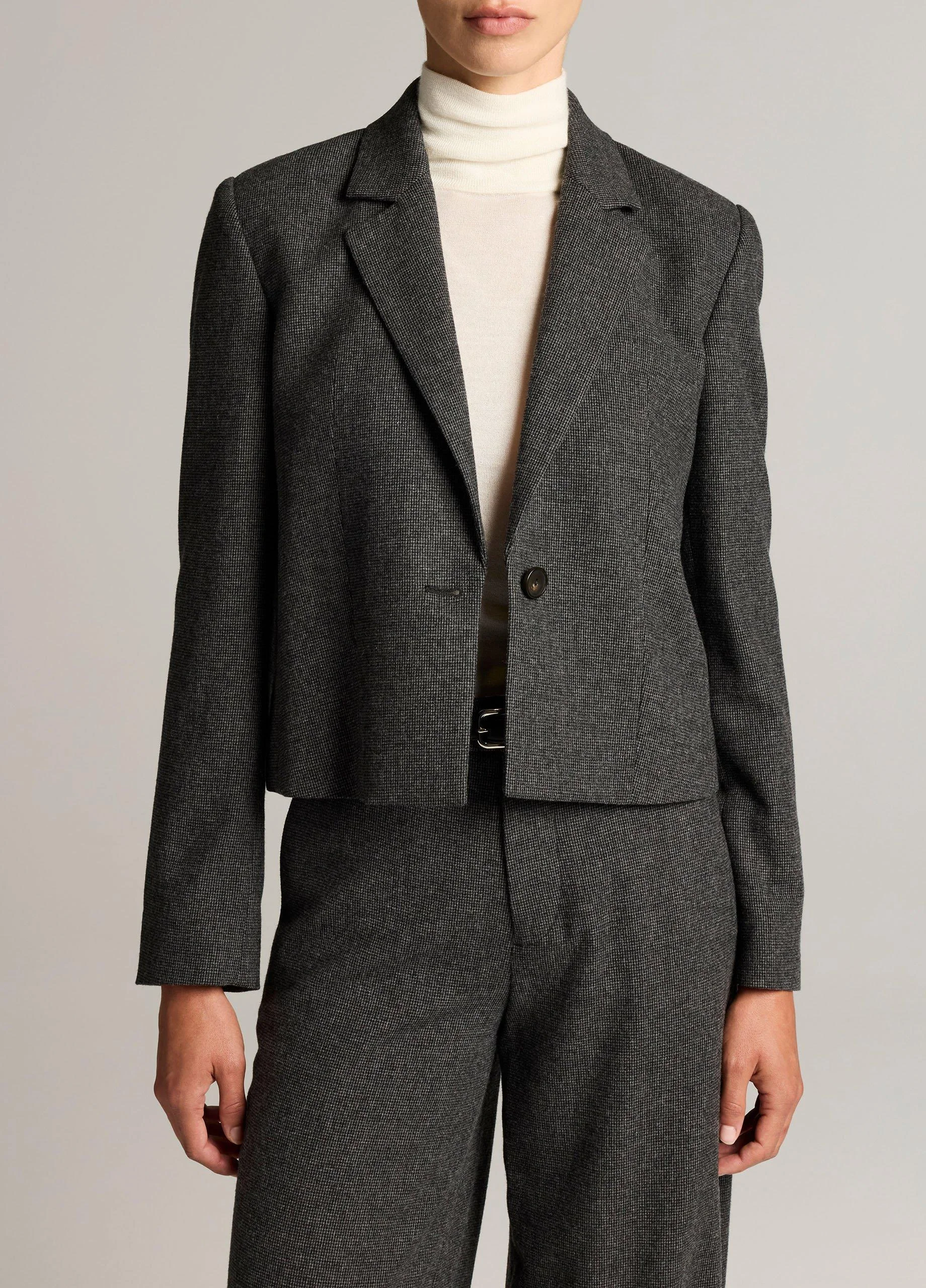 Micro-Houndstooth Italian Wool-Blend Flannel Short Blazer - 1