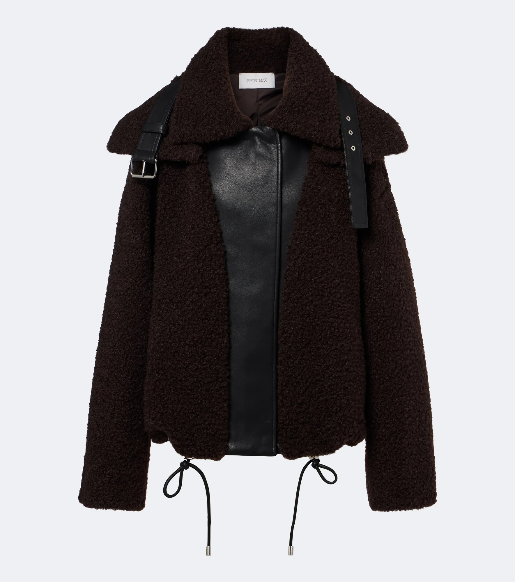 Leather-trimmed teddy jacket - 1