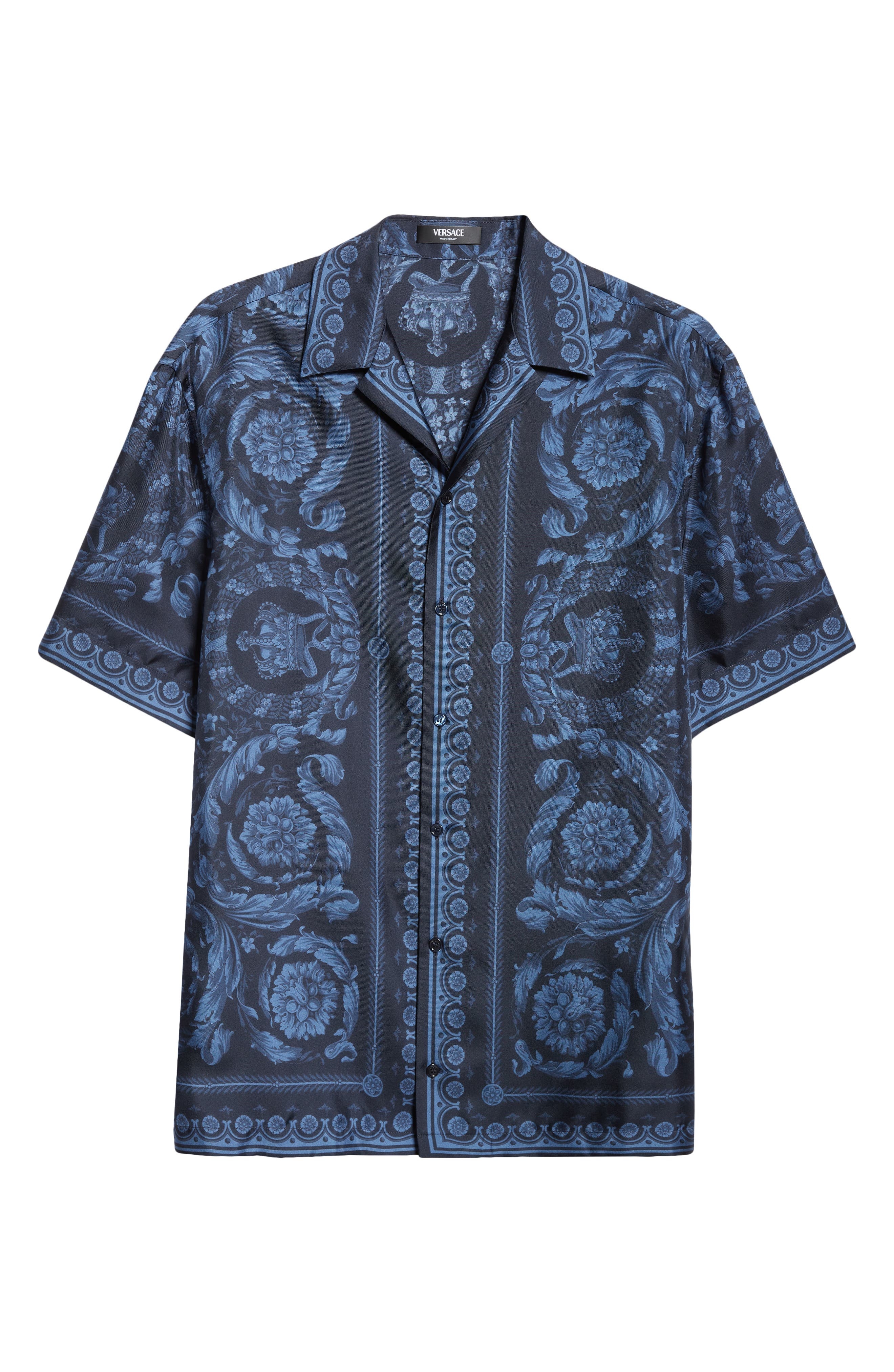 Barocco Print Silk Button-Up Shirt - 6