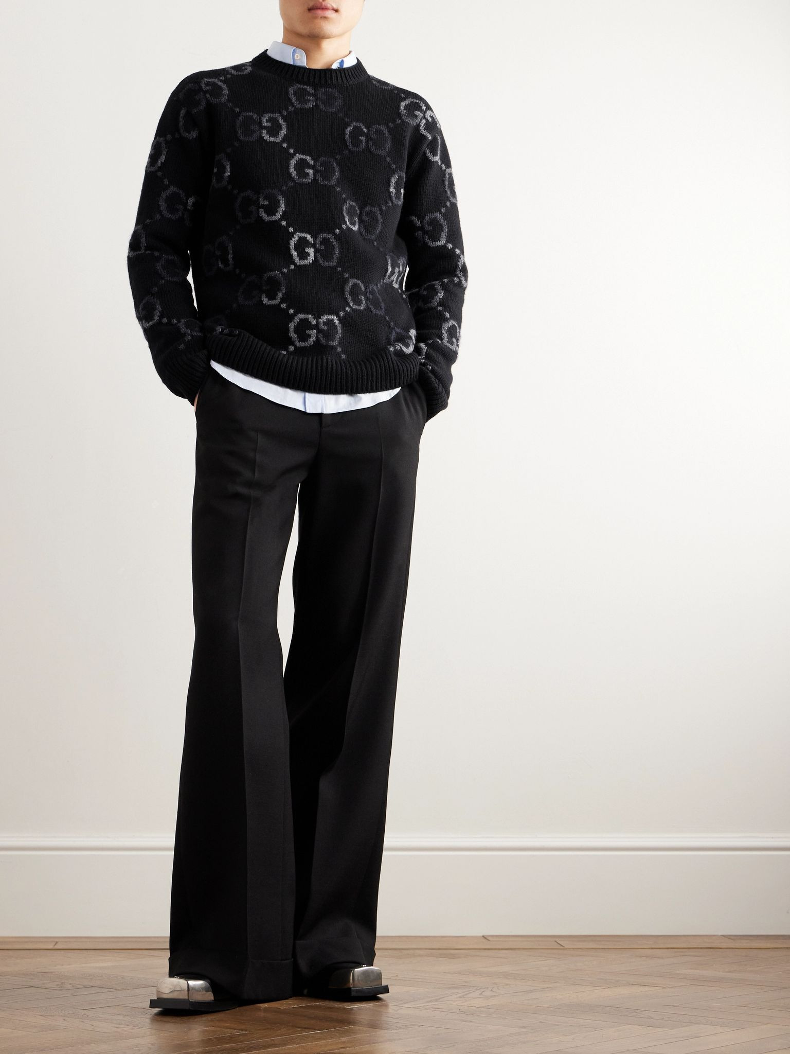 Logo-Jacquard Wool-Blend Sweater Black - 2