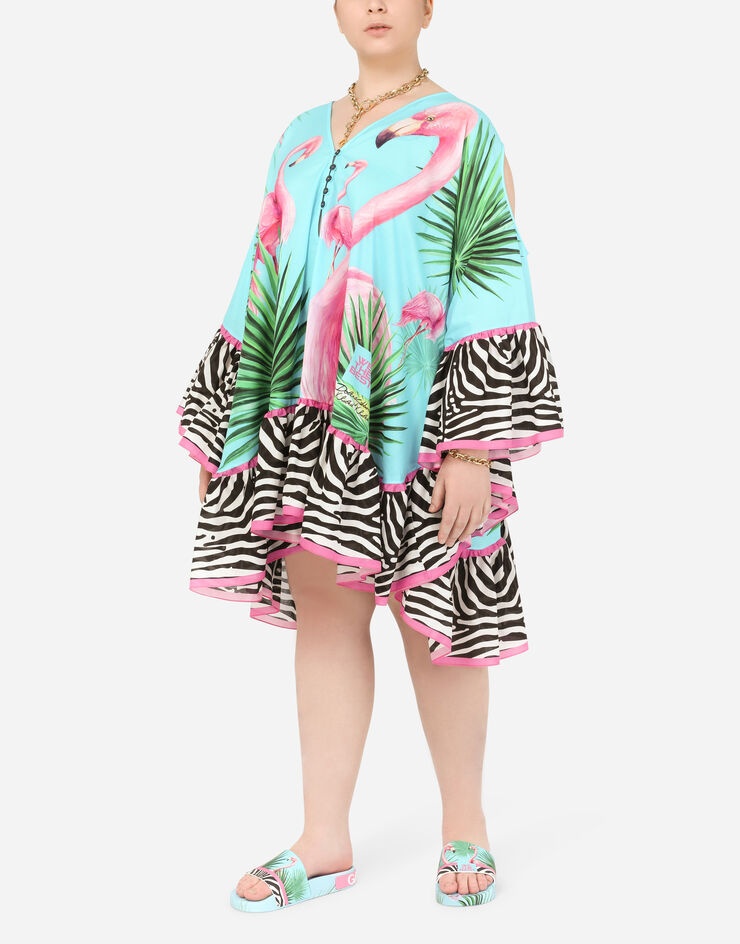 Flamingo-print poplin caftan - 2