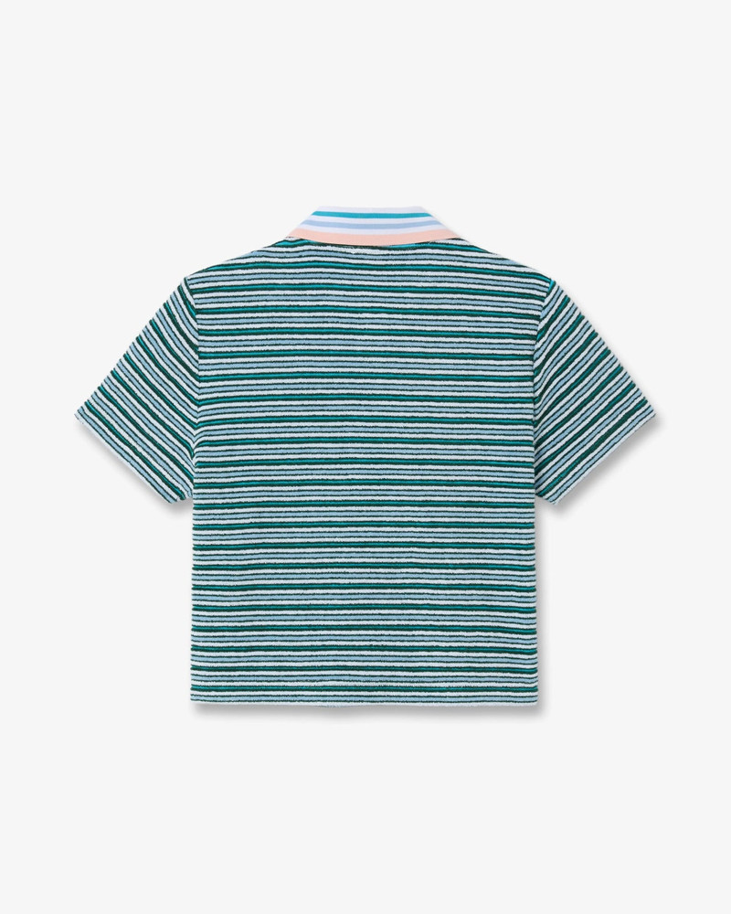 Teal Striped Towelling Short Sleeve Polo Shirt | Casablanca Paris 6