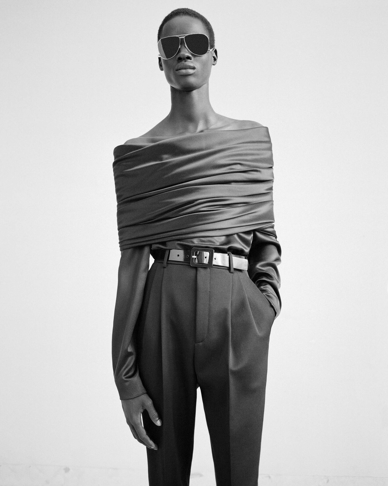 off-the-shoulder blouse in silk satin crepe - 2