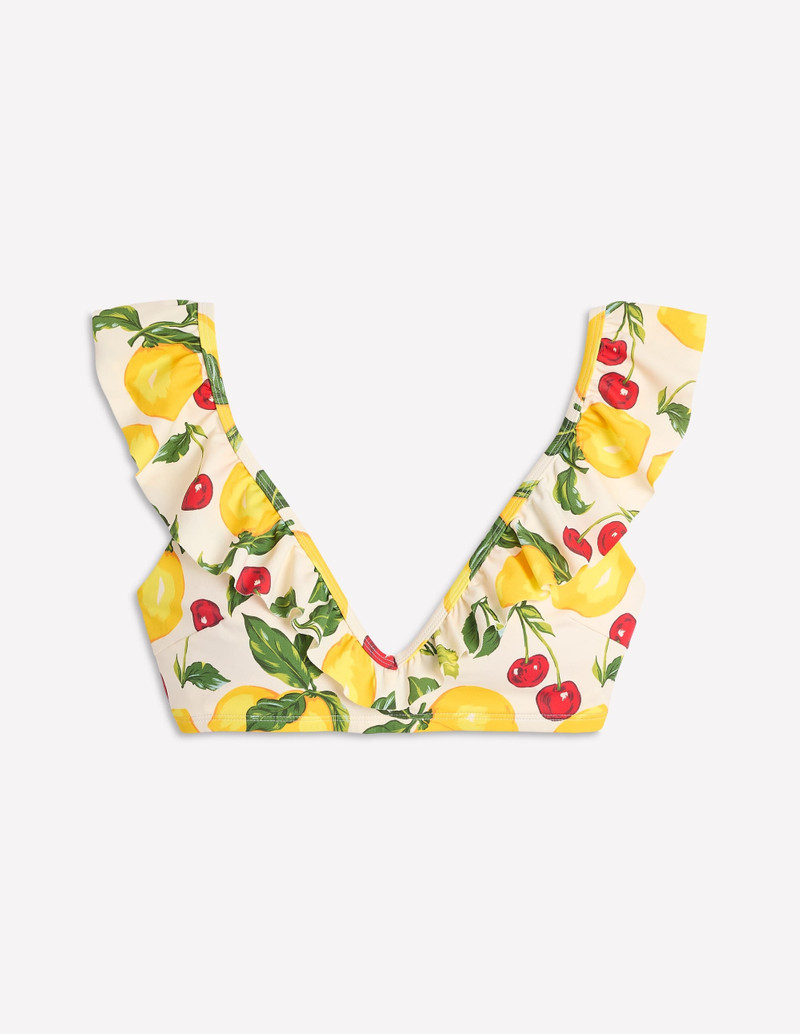 Evia Ruffle Bikini Top-Ivory, Cherries and Lemons 6