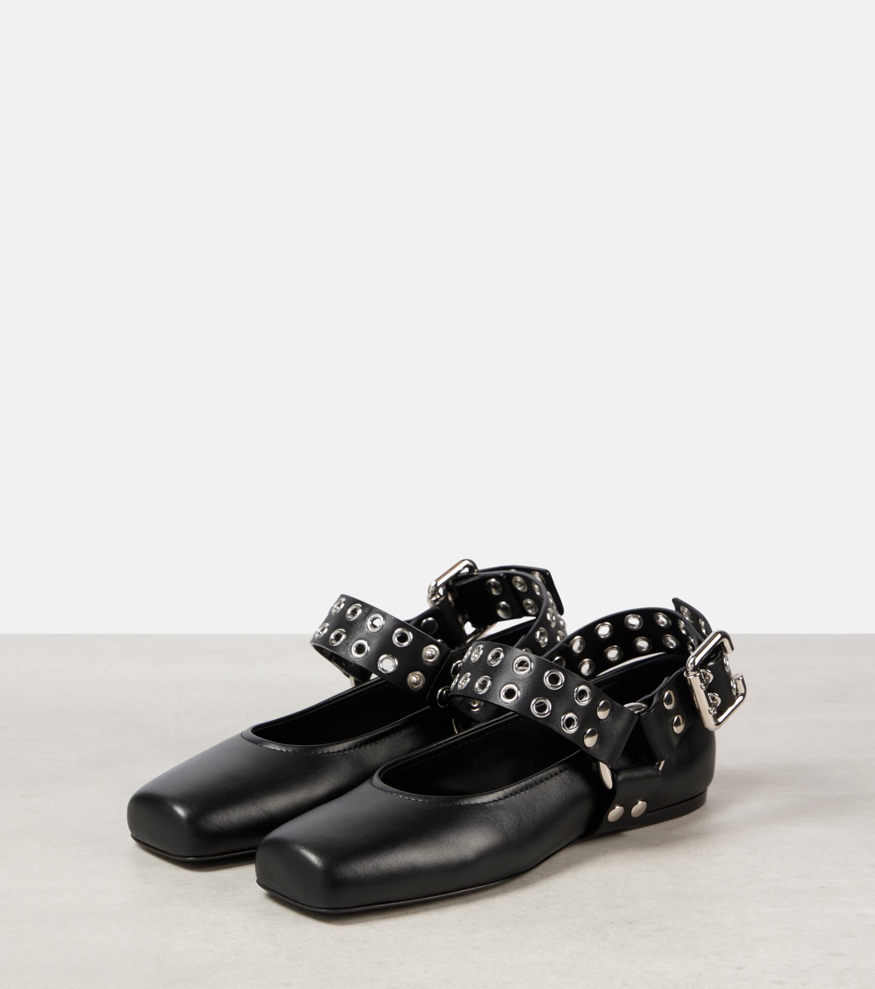 Studded leather Mary Jane flats - 4