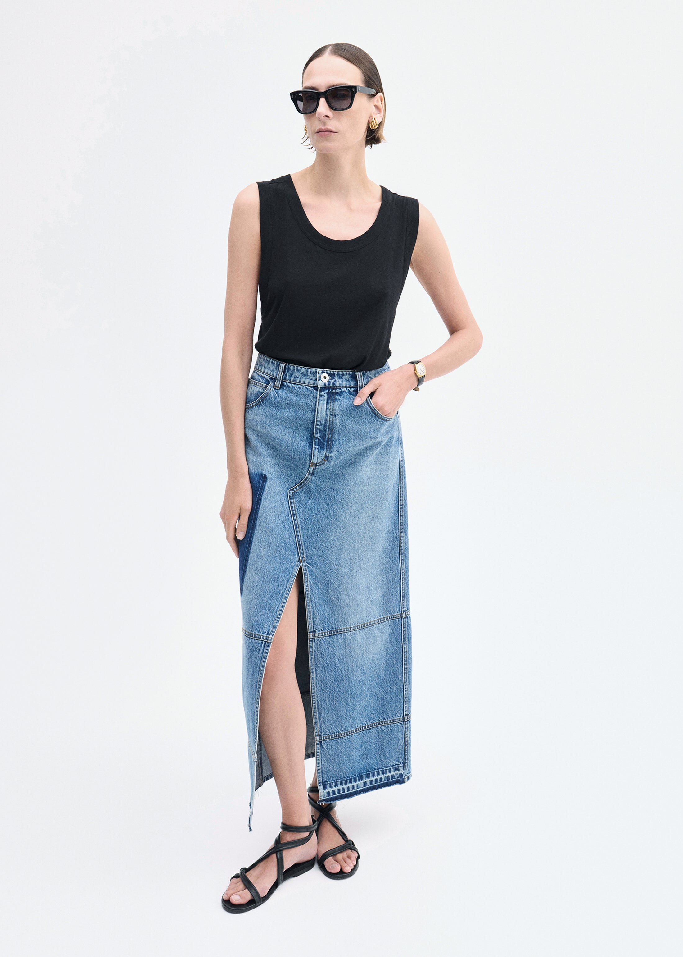 Patchwork Maxi Skirt in Denim - 2