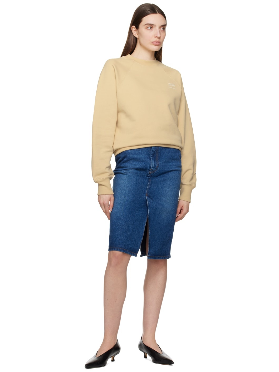 Blue Faded Denim Midi Skirt - 4