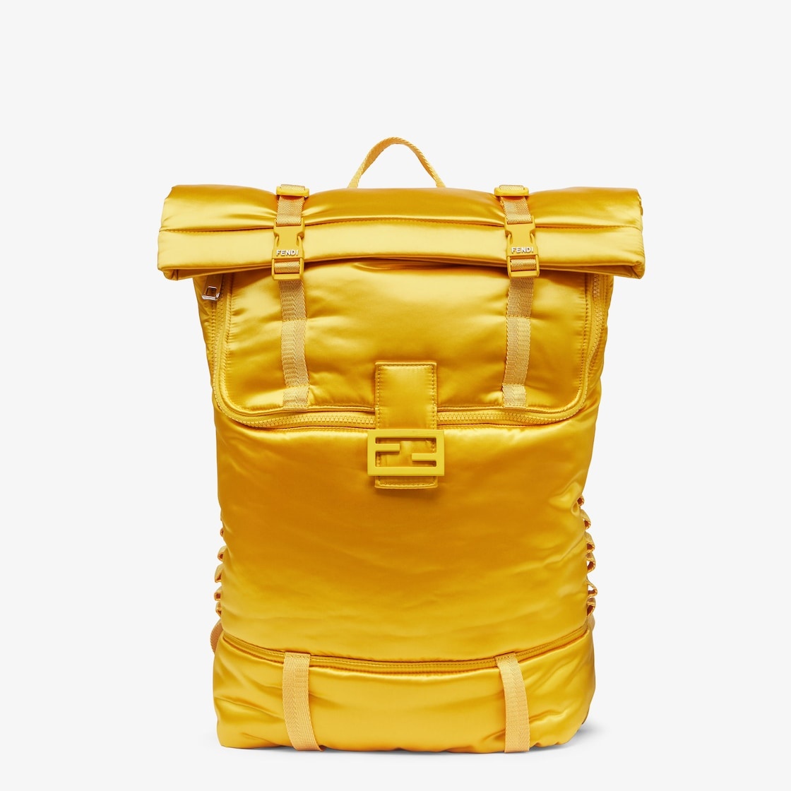 Rolltop backpack in yellow nylon, decorated with enameled tone on tone Baguette buckle. Button and h - 1