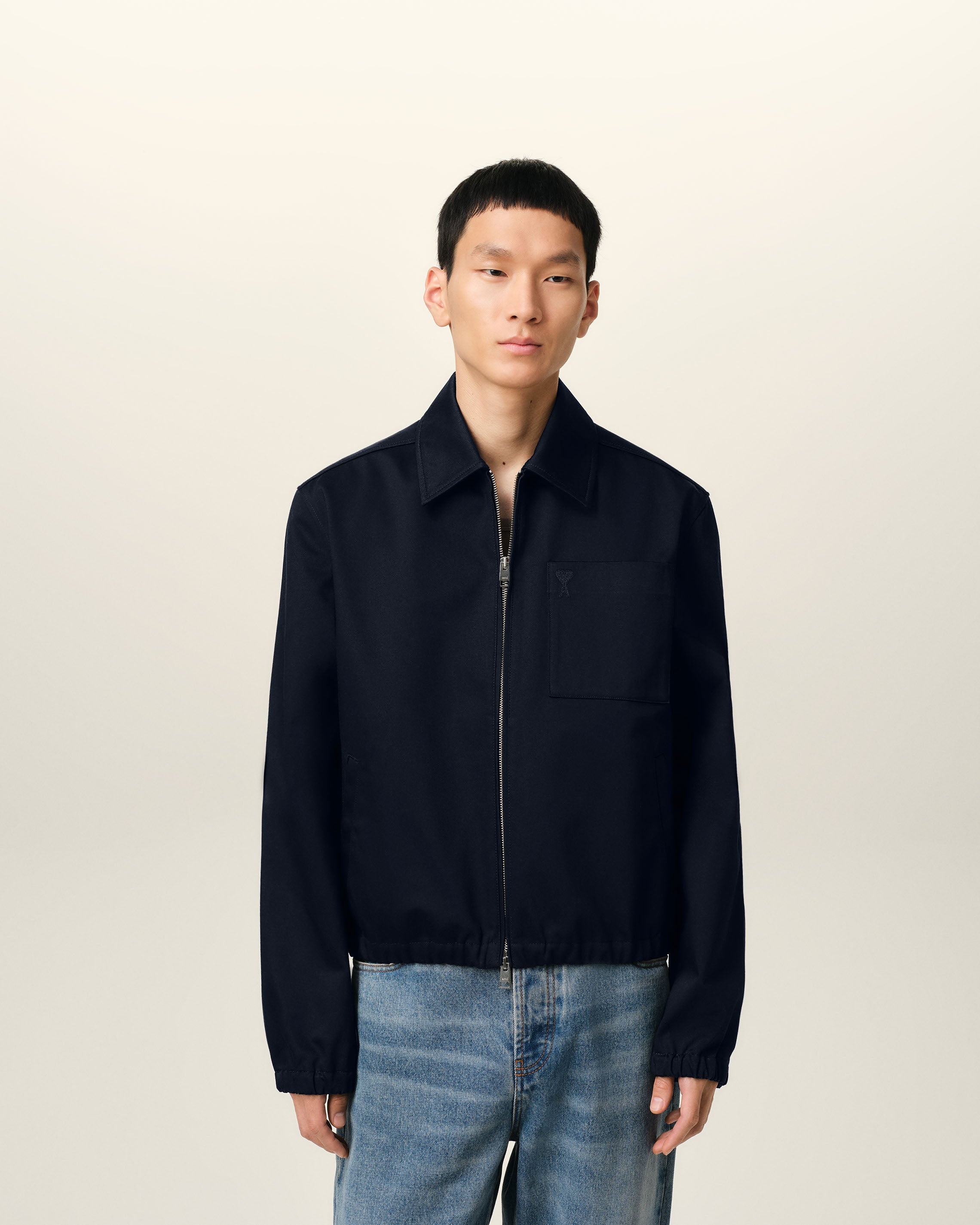 NAVY COTTON AMI DE COEUR ZIPPED JACKET - 3