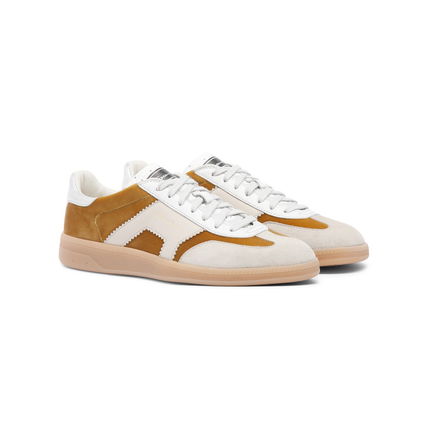 Women's gold and beige velvet, suede and leather DBS Oly sneaker - 3