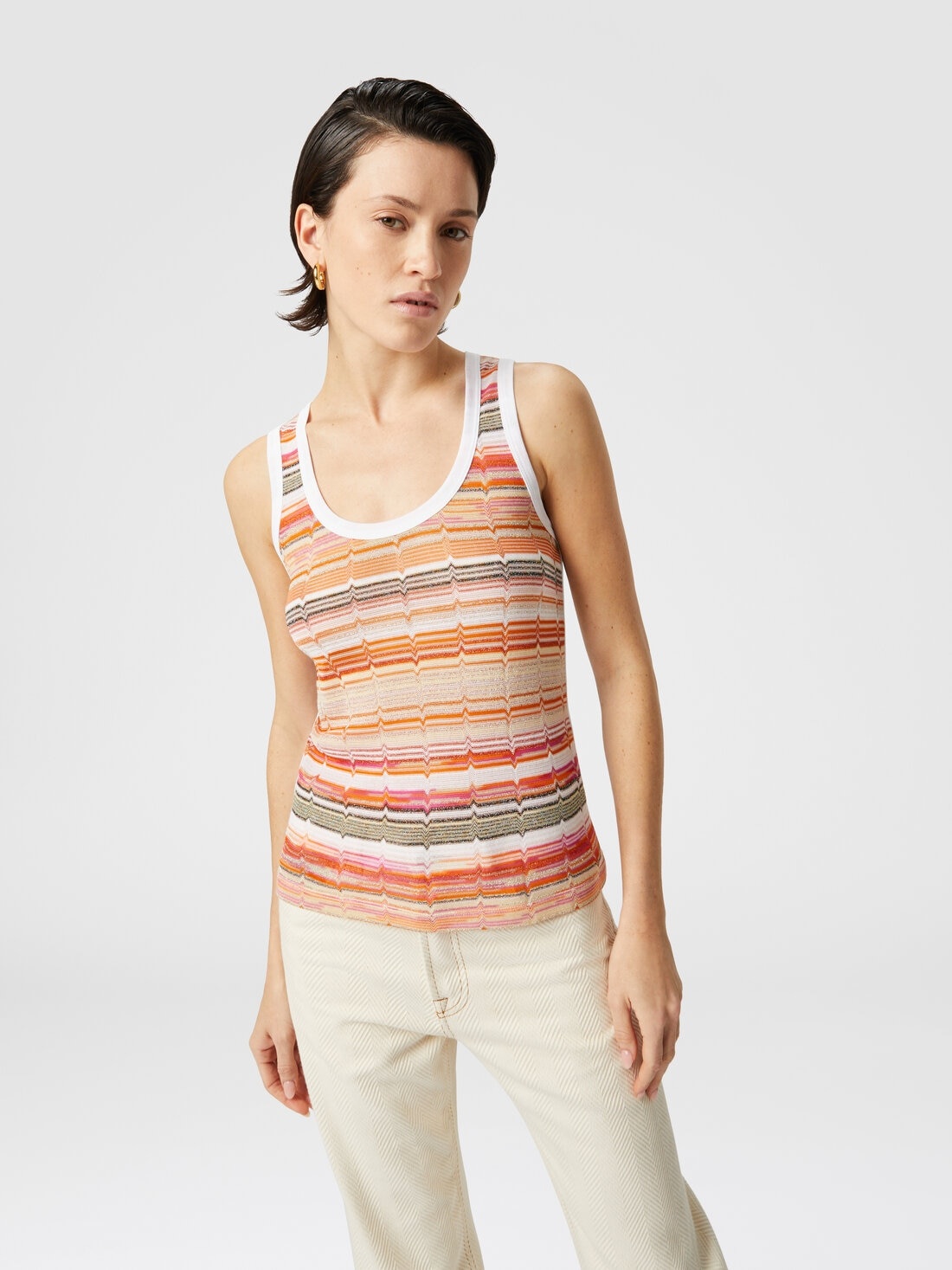 Tank top with knitted insert in greek lamé motif - 4