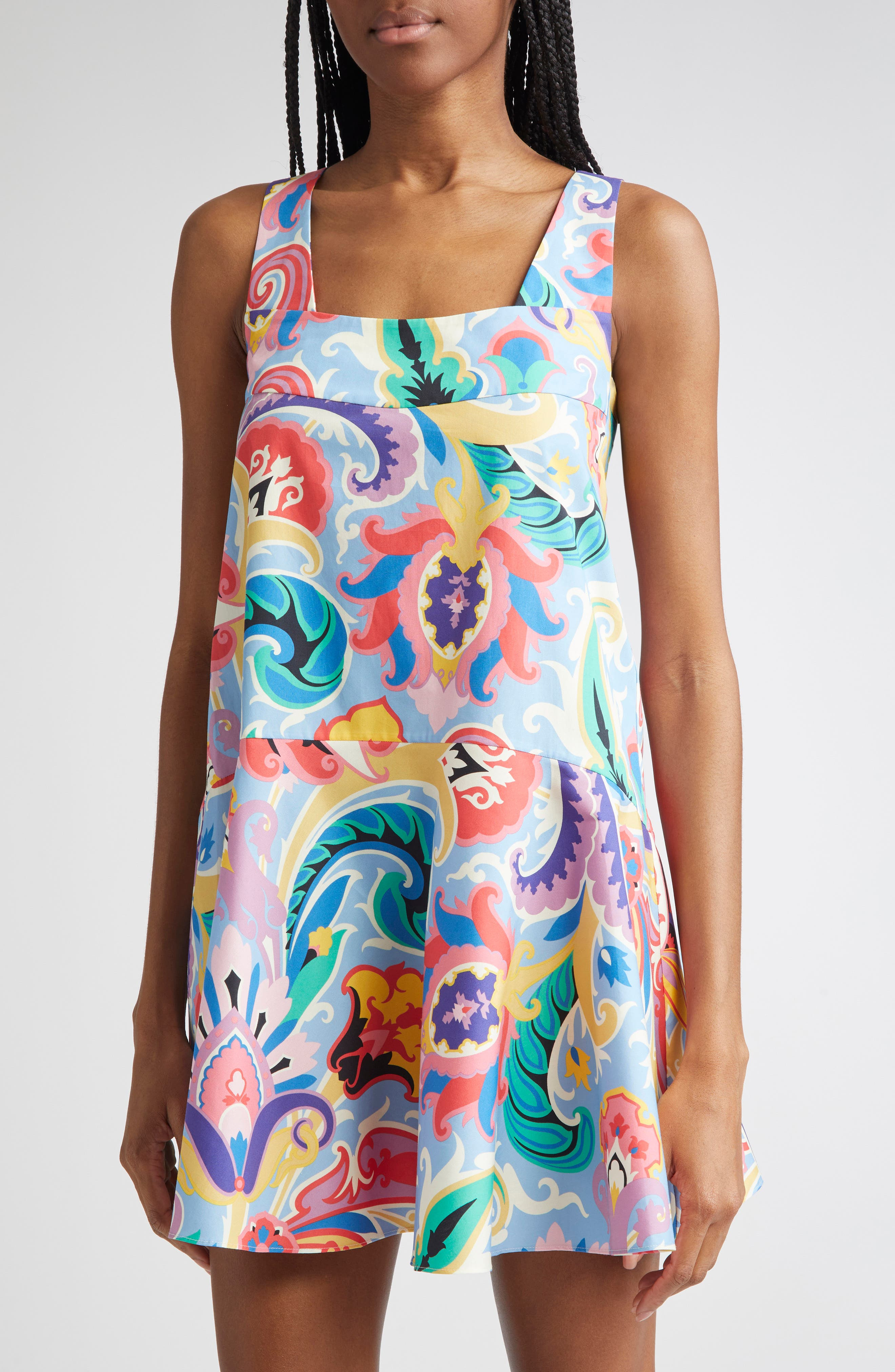 Etro Paisley Square Neck Minidress in Stampa Blue at Nordstrom - 4