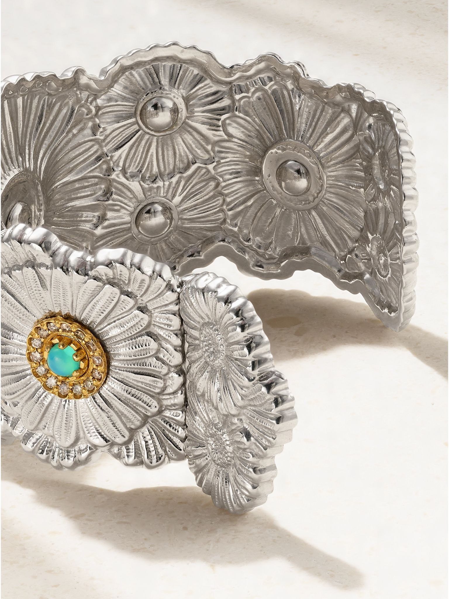 Daisy Blossoms gold-plated, agate and diamond cuff Silver - 3