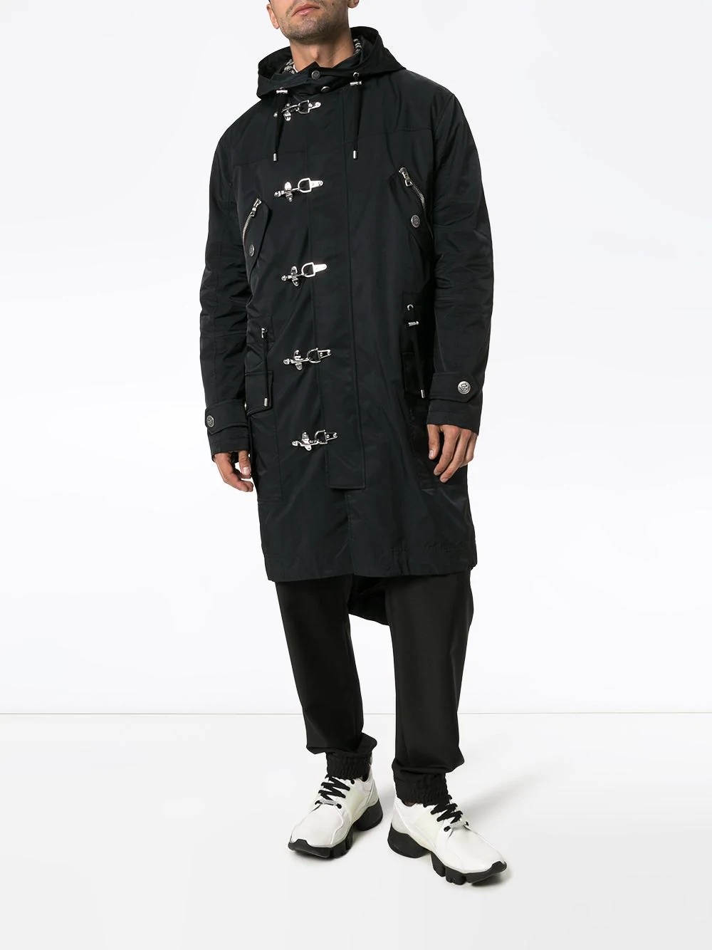 clip fastening hooded parka - 2