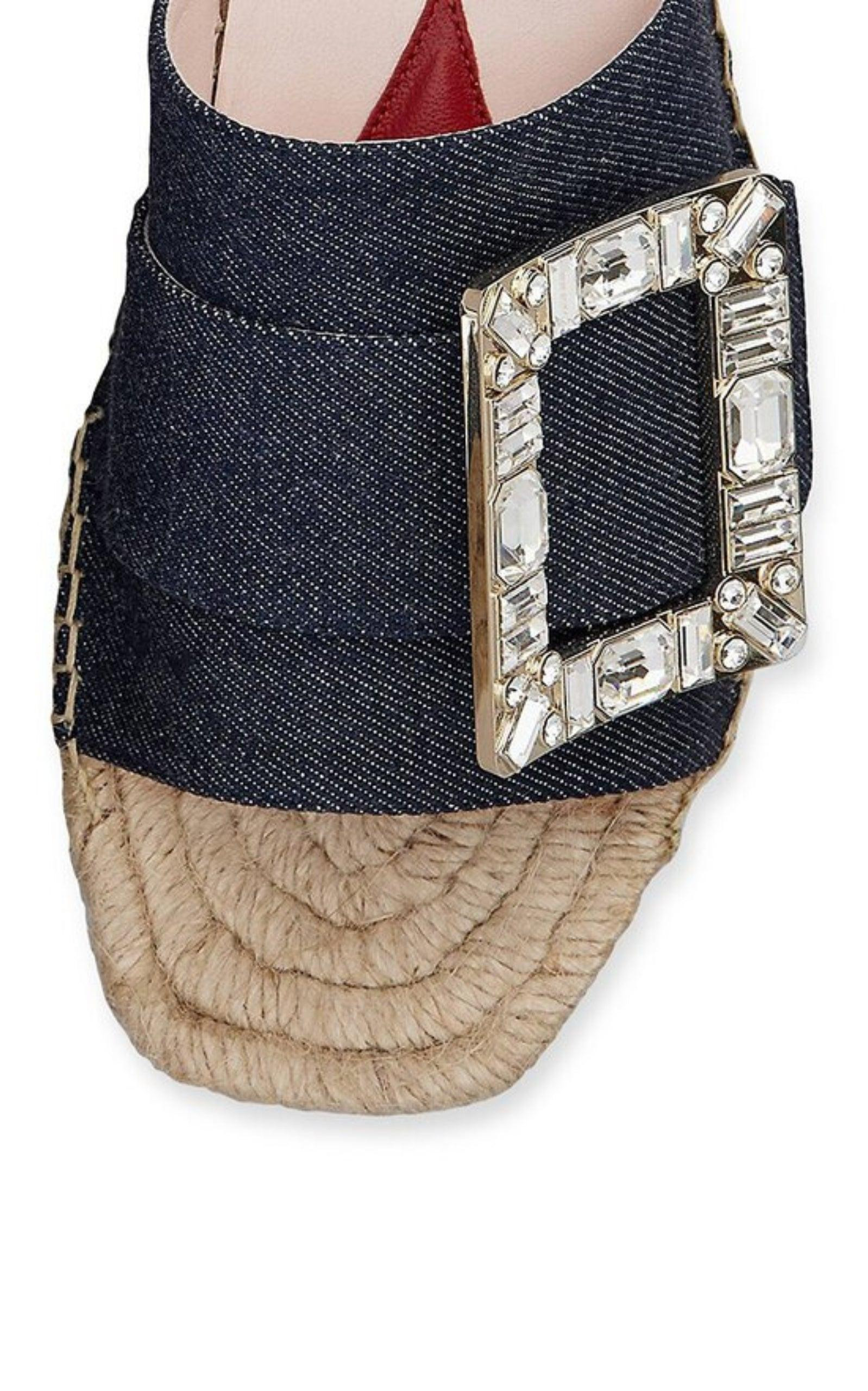 Crystal-embellished Denim Espadrille Slides - 5
