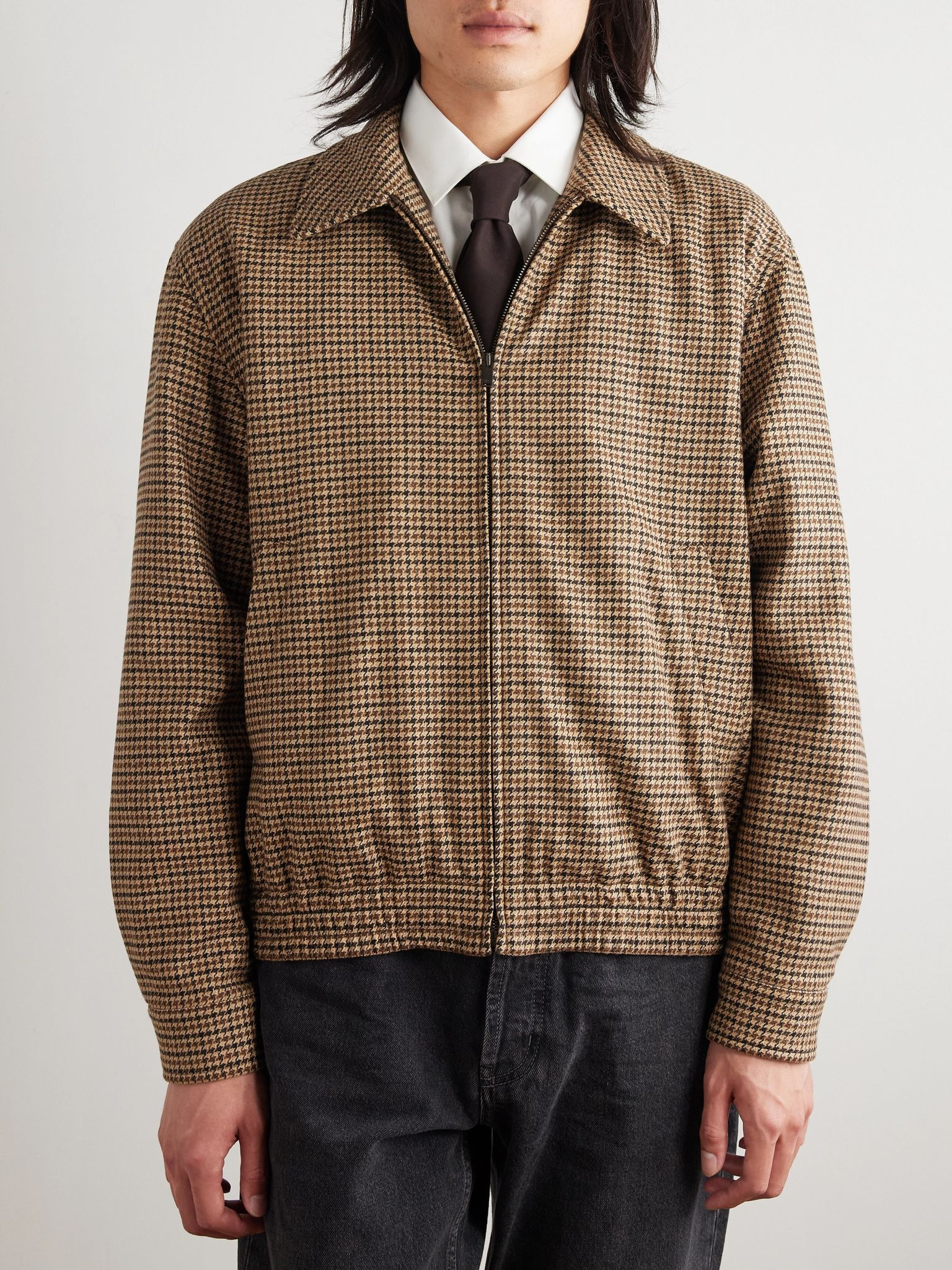 Houndstooth Woven Blouson Jacket Brown - 3