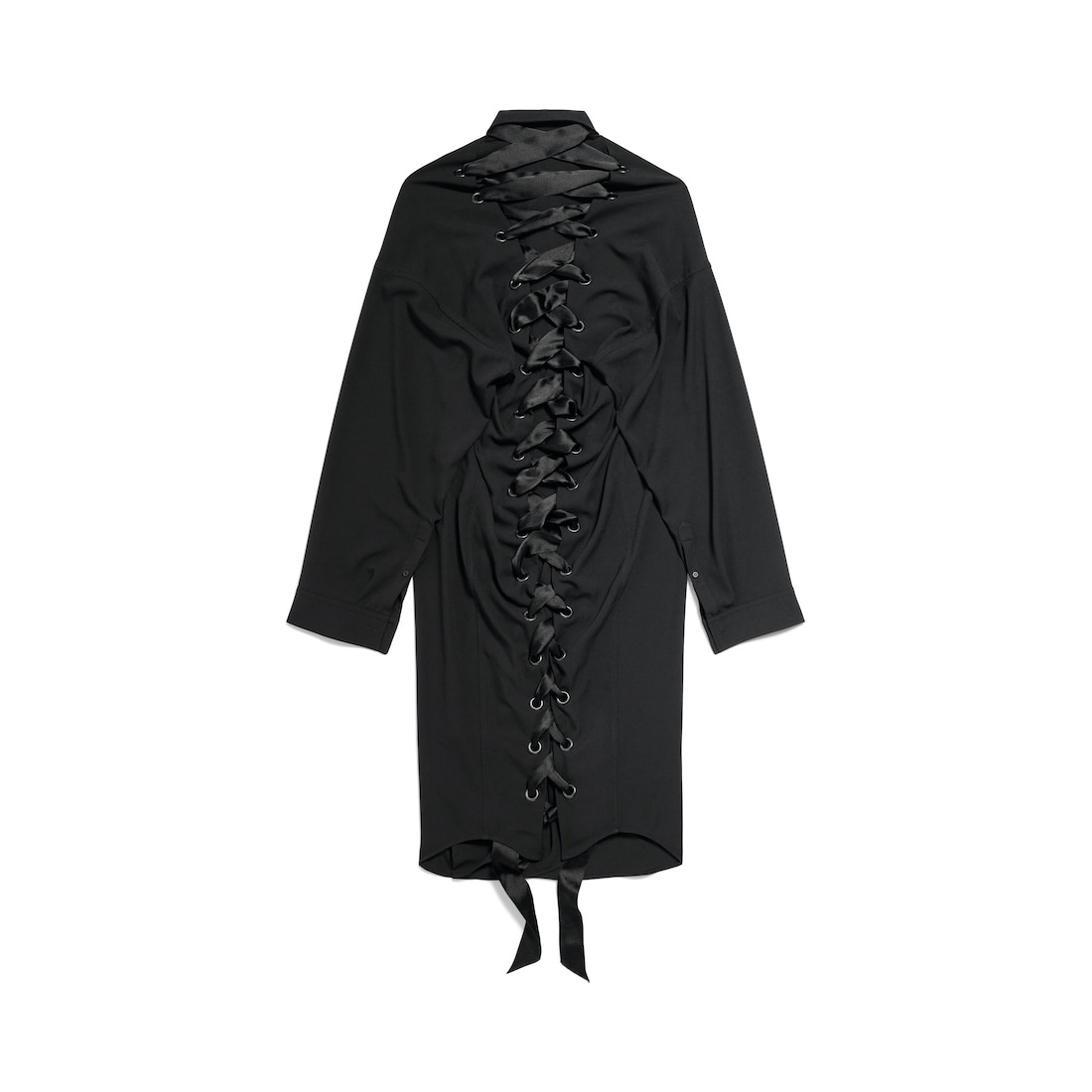 Women's Lace-up Shirt Dress in Black - 6