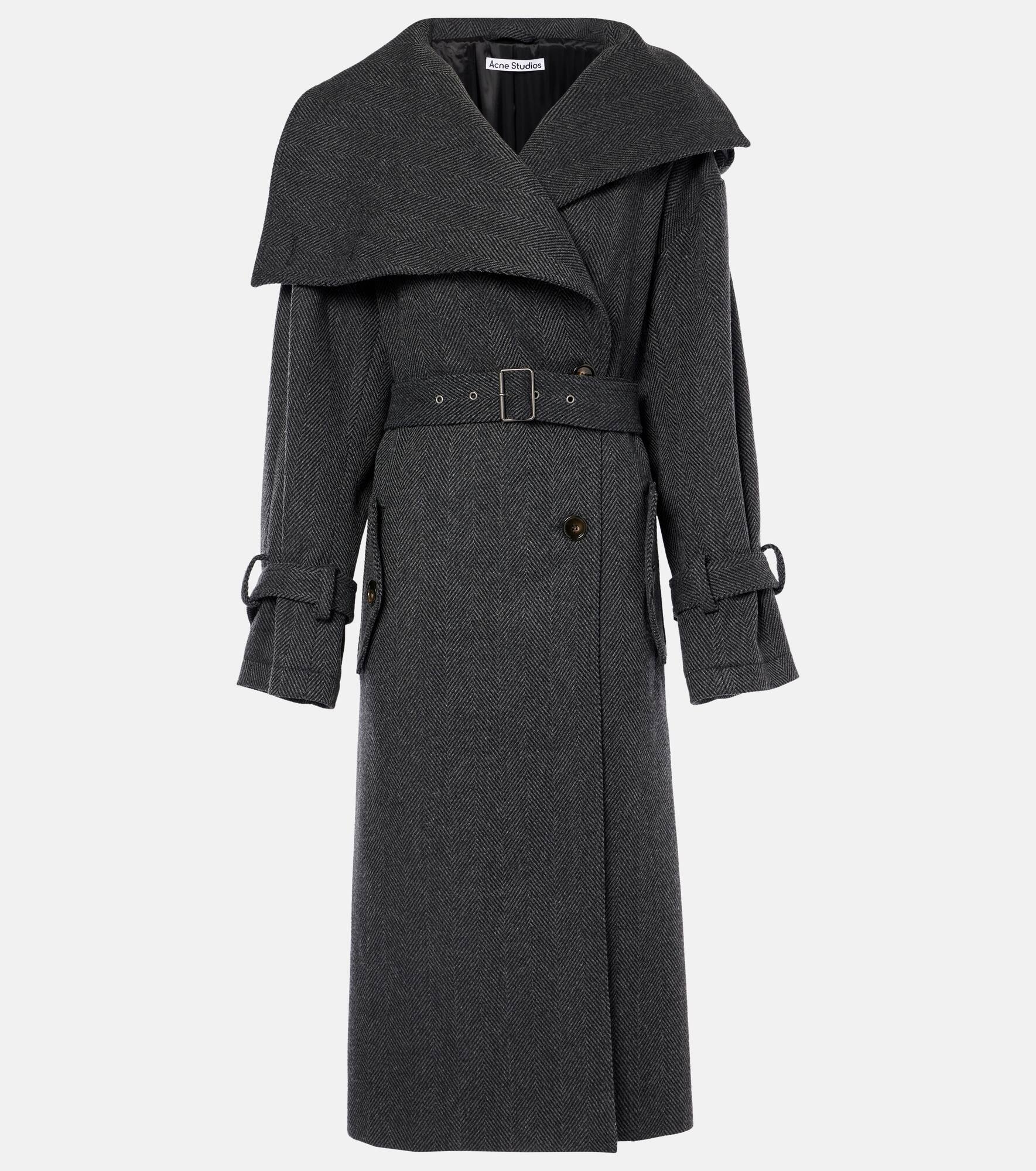 Herringbone belted wool-blend coat - 1