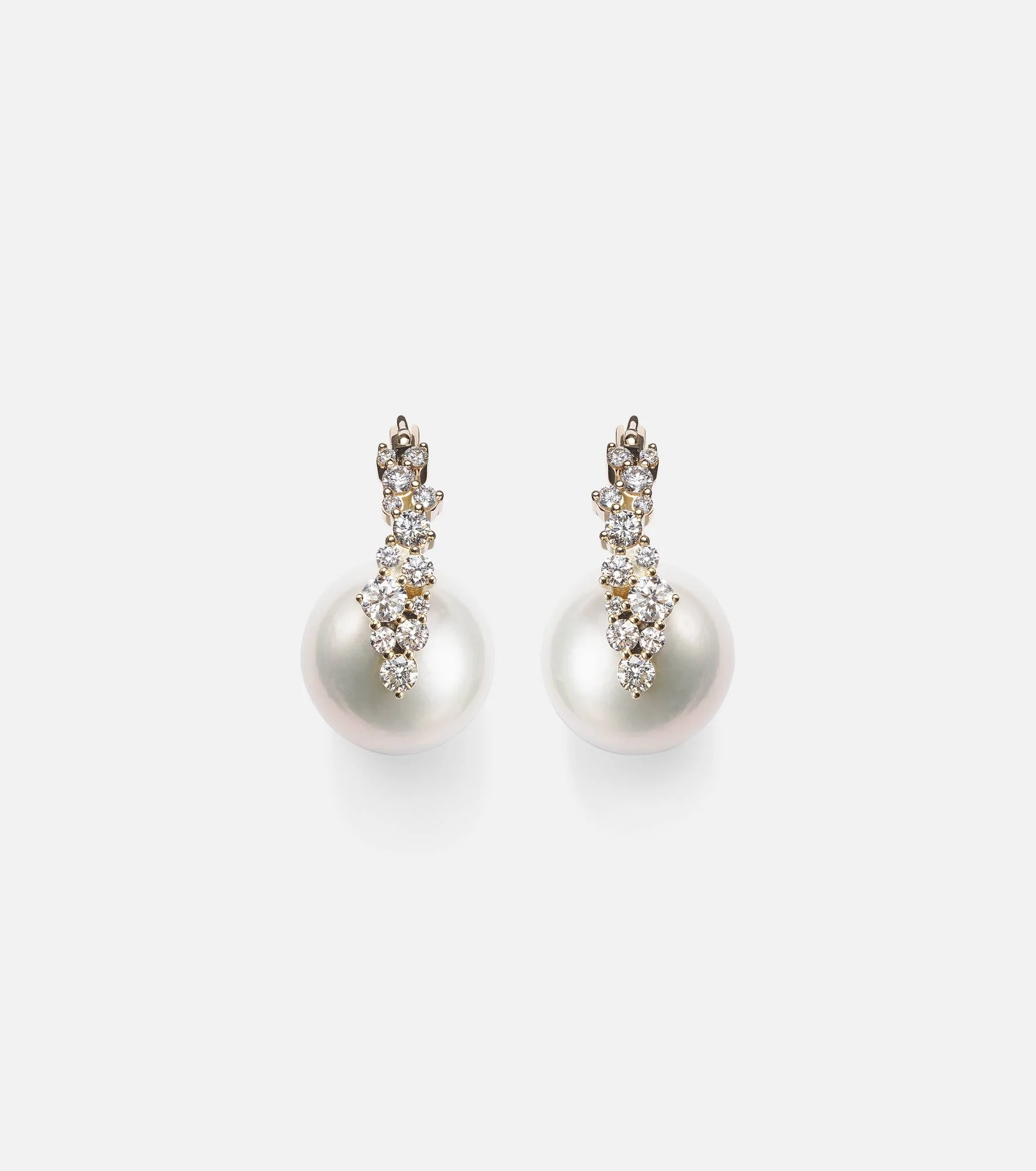 Cocktail 14kt gold earrings with pearls and diamonds - 1