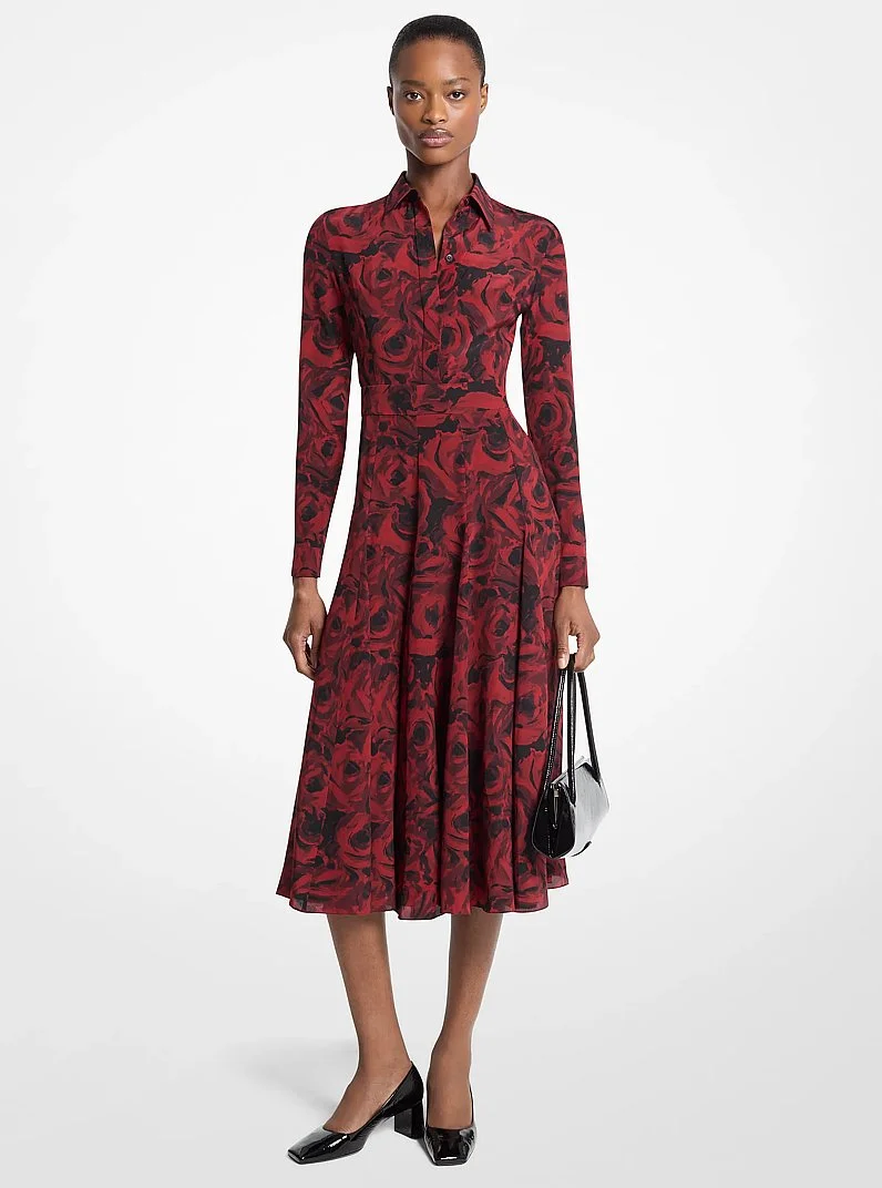 Floral Print Crepe De Chine Shirtdress - 1