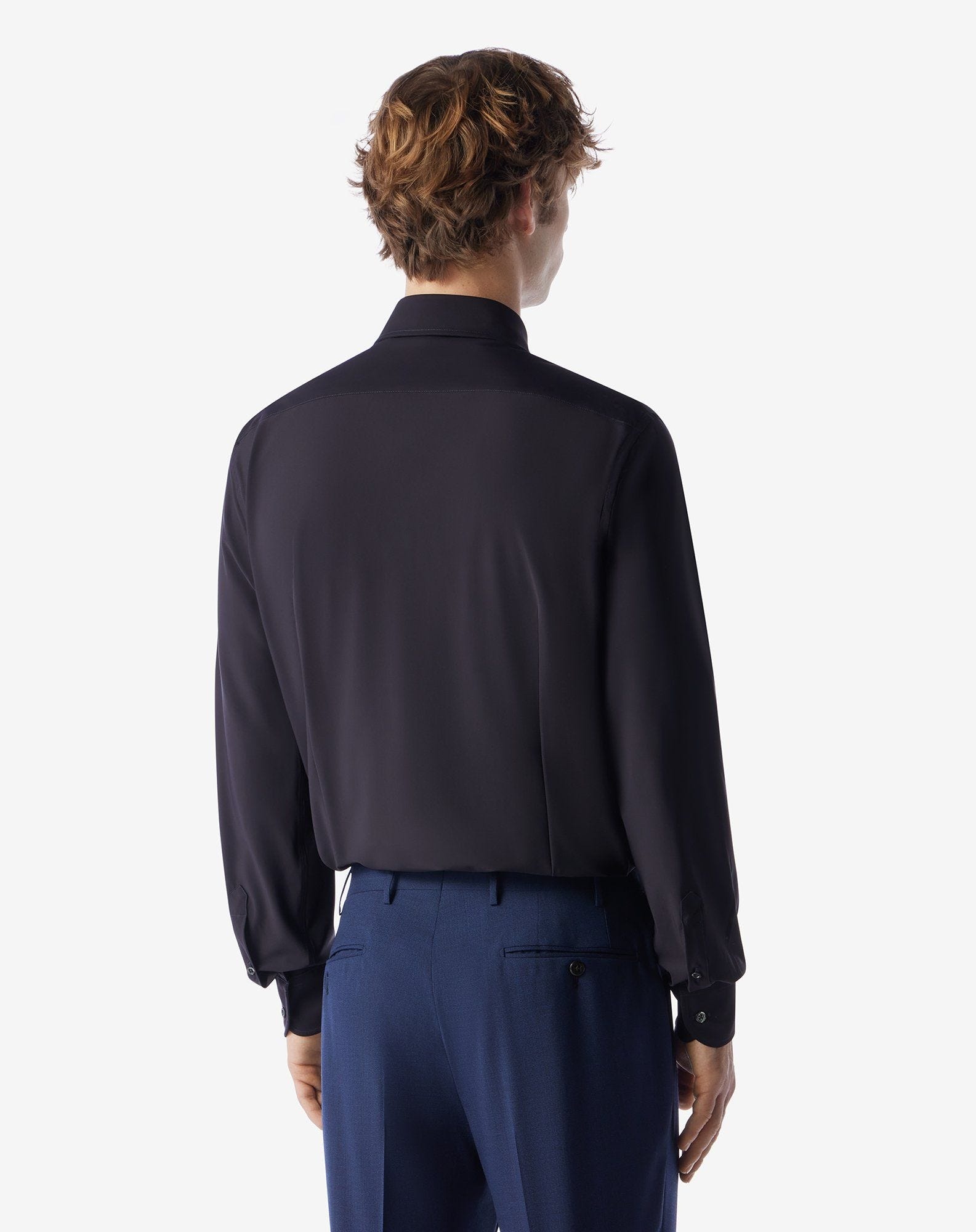 Navy blue bi-elastic fabric shirt - 3