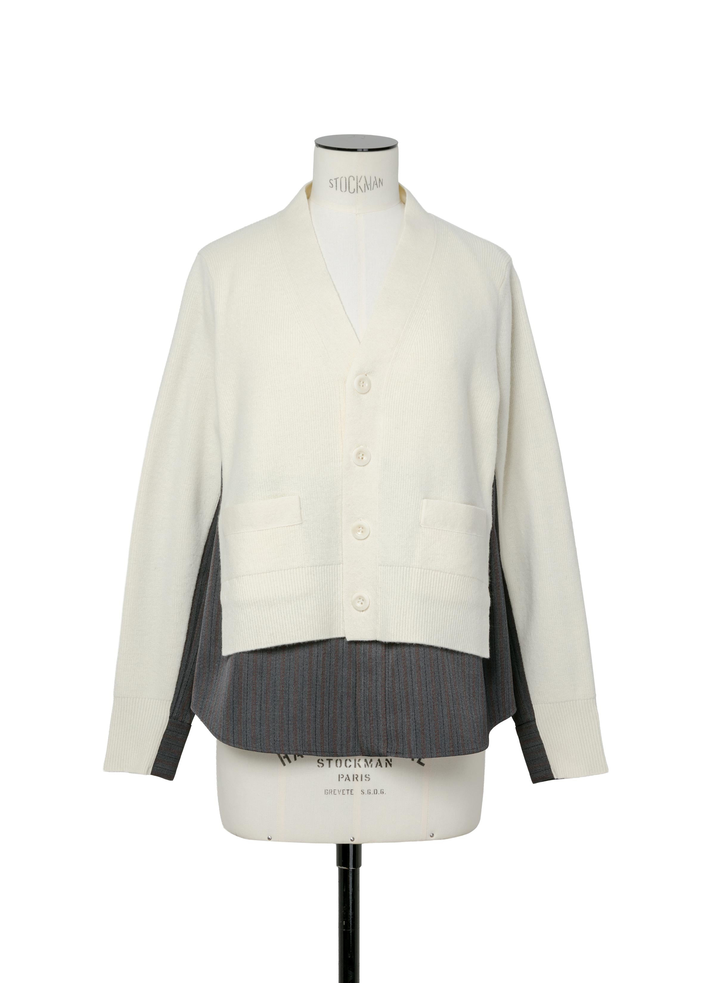 Stripe Doeskin x Wool Knit Cardigan - 2