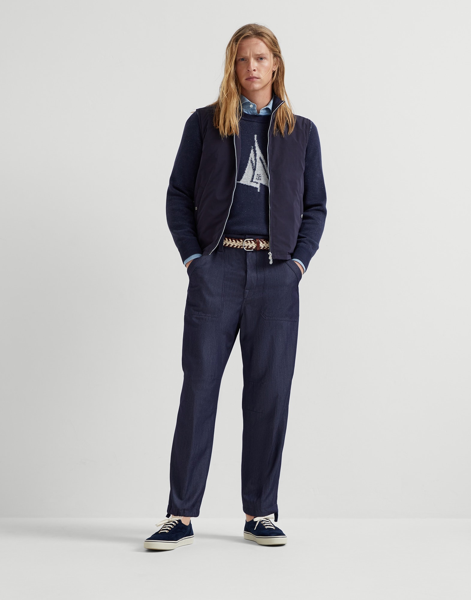 Virgin wool, abaca and silk twill relaxed fit trousers with patch pockets and drawstring - 4