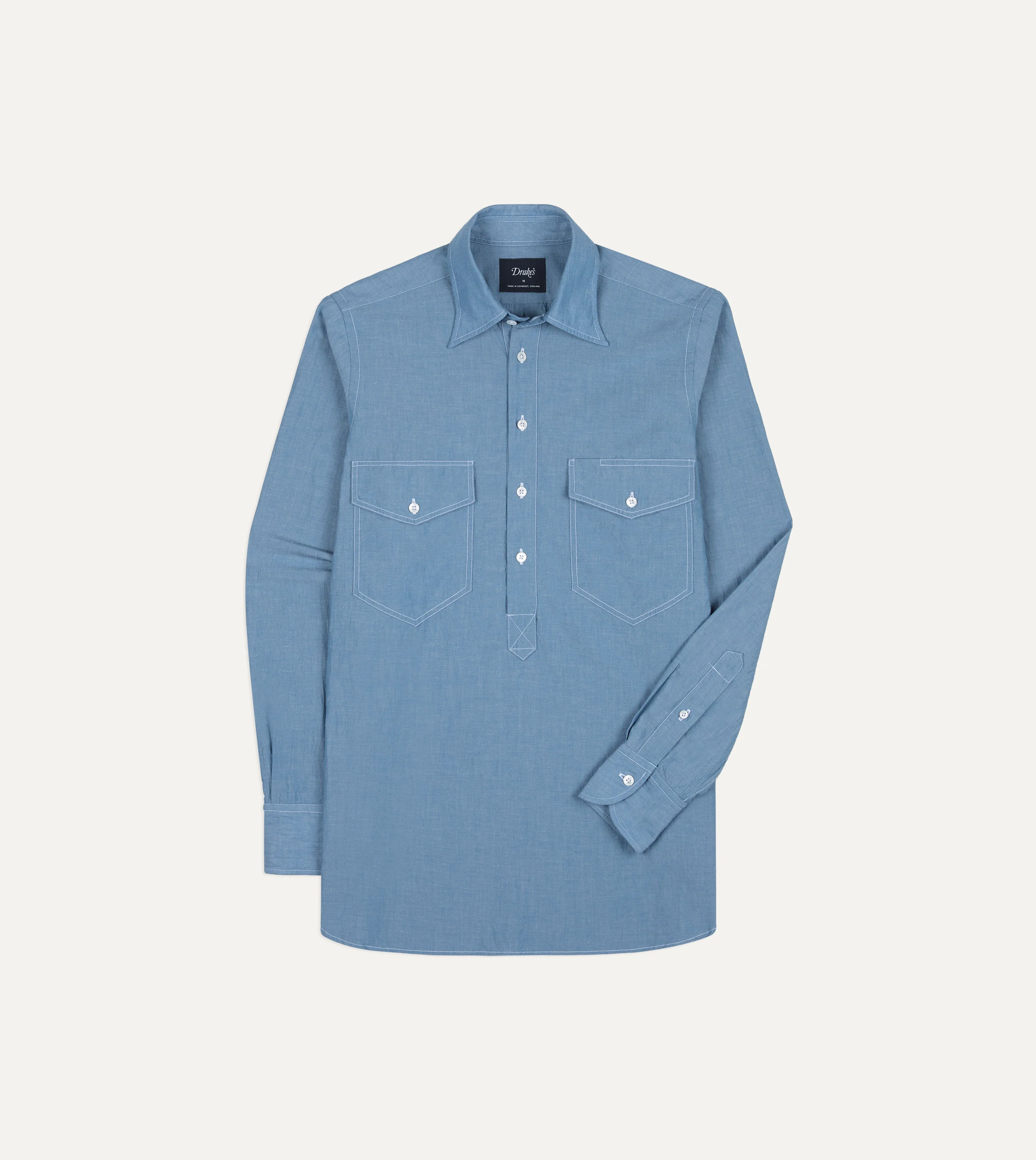 Light Indigo Cotton-Linen Popover Work Shirt - 1