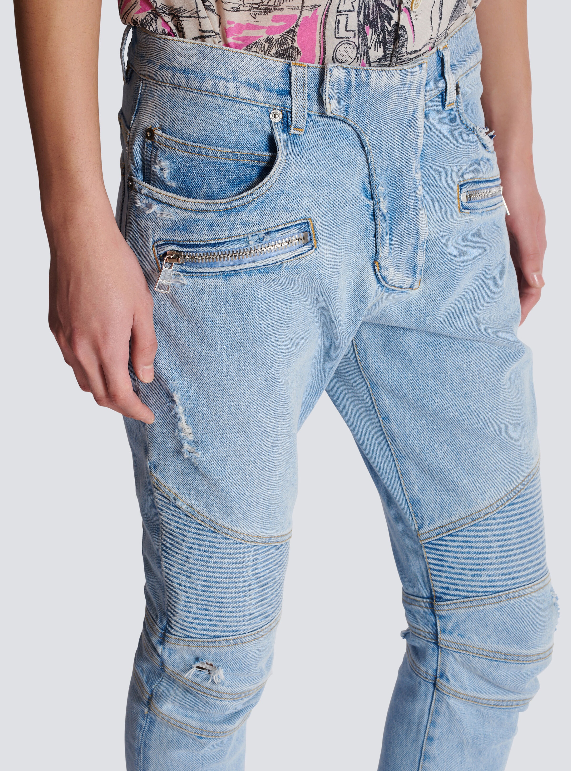 Light blue denim biker jeans - 7