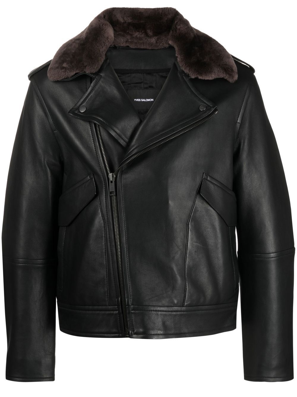 fur-collar leather biker jacket - 1