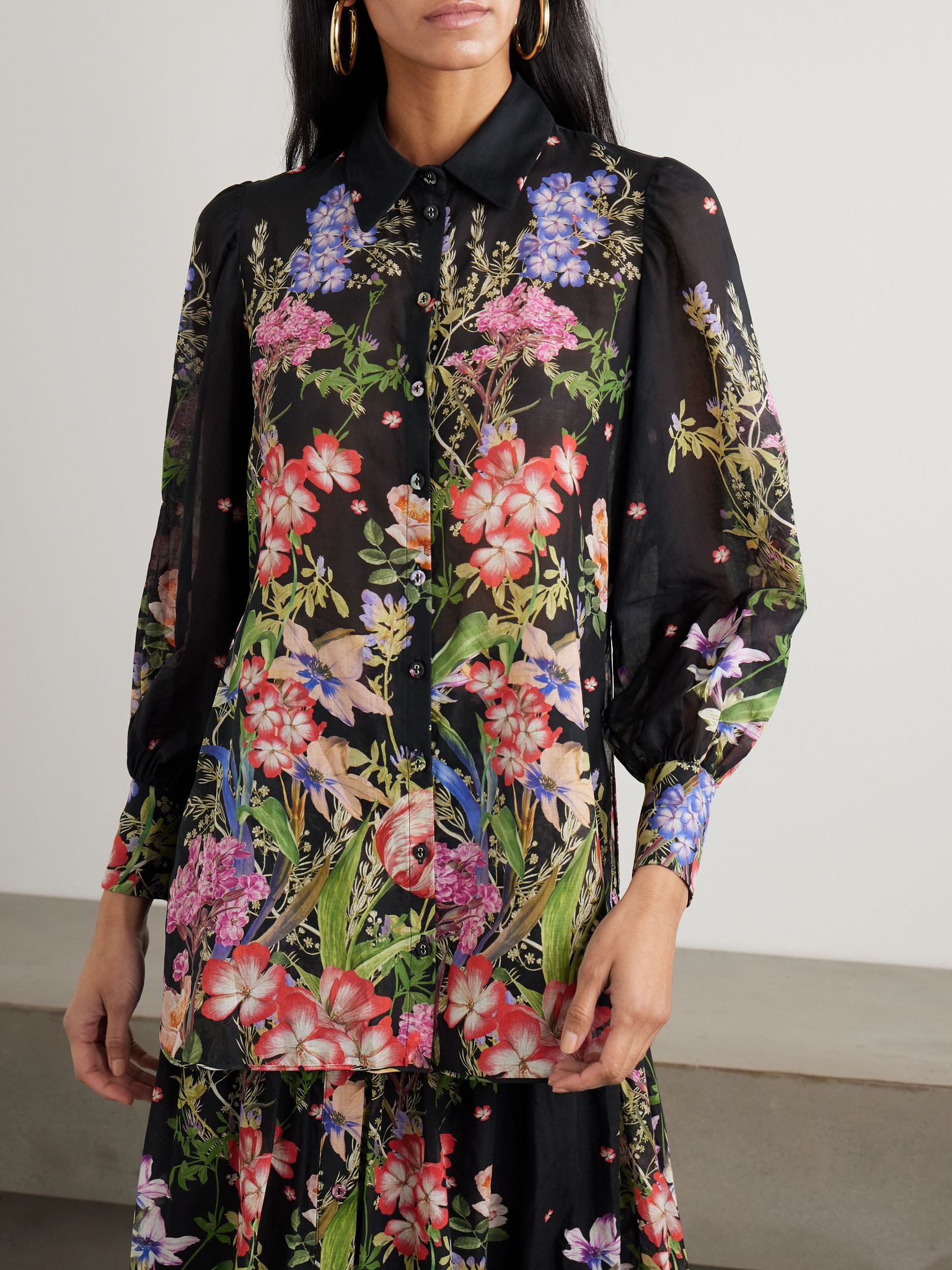 Aster floral-print cotton-blend voile shirt Black - 3