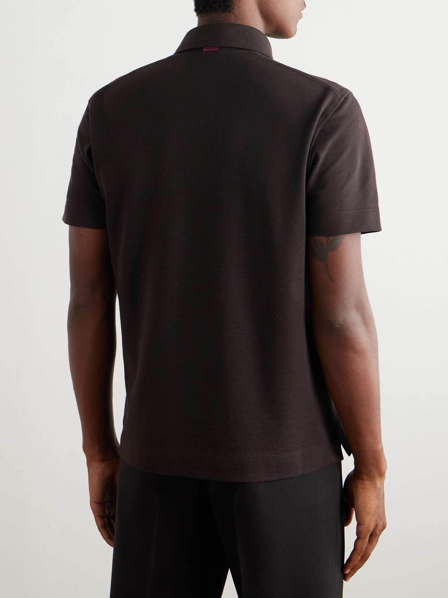 Slim-Fit Leather-Trimmed Cotton-Piqué Polo Shirt - 4