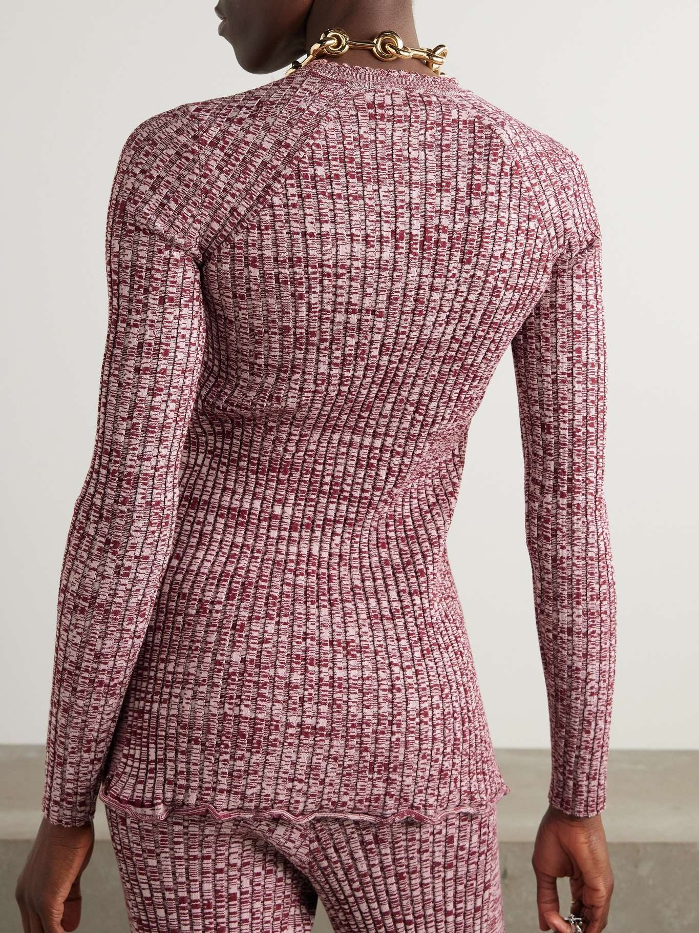 Ruffled ribbed-knit sweater Pink - 3