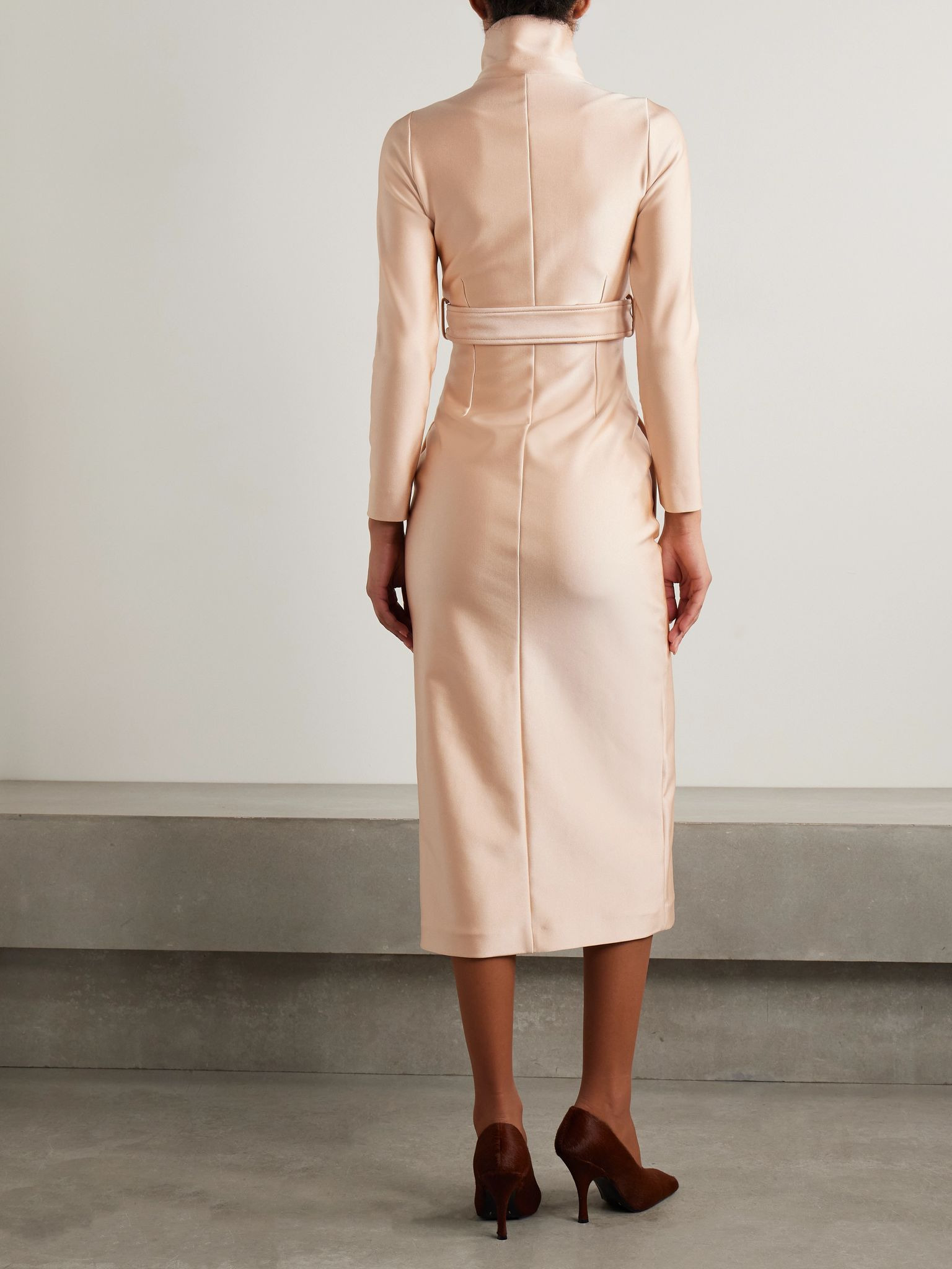 Belted stretch-satin trench coat Neutral - 3