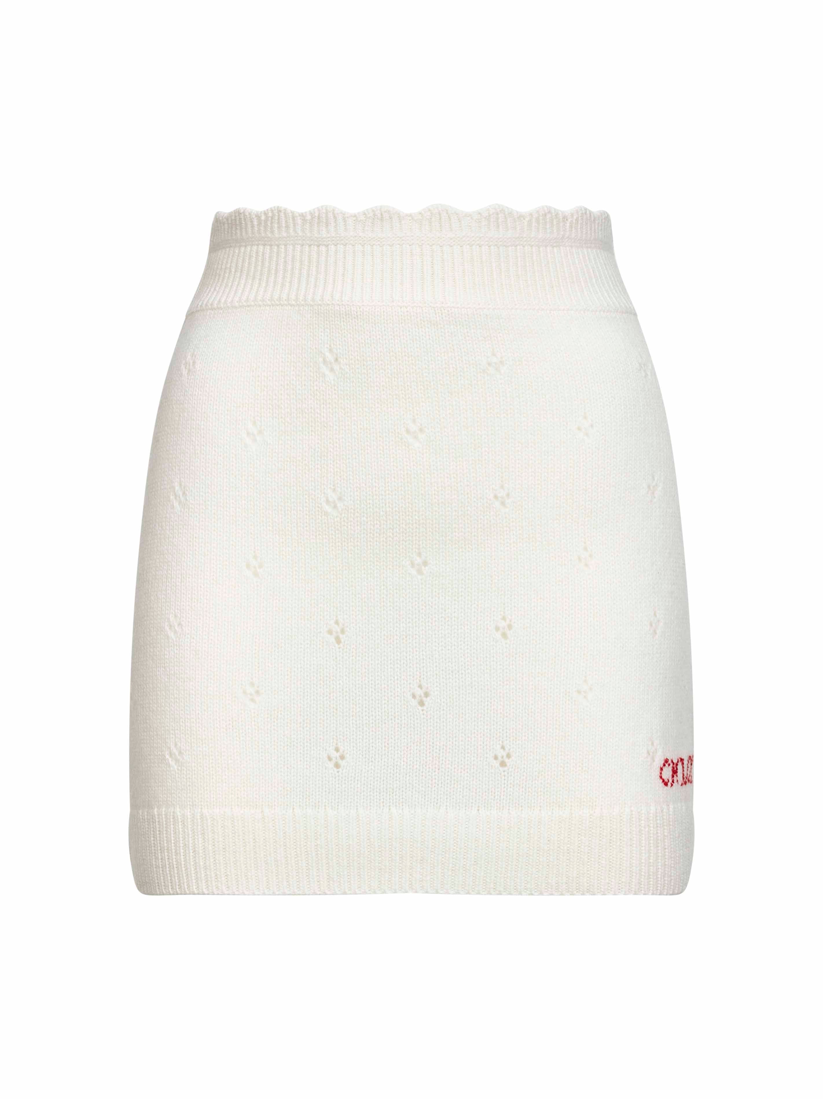 Ivory openwork knit fitted miniskirt - 1