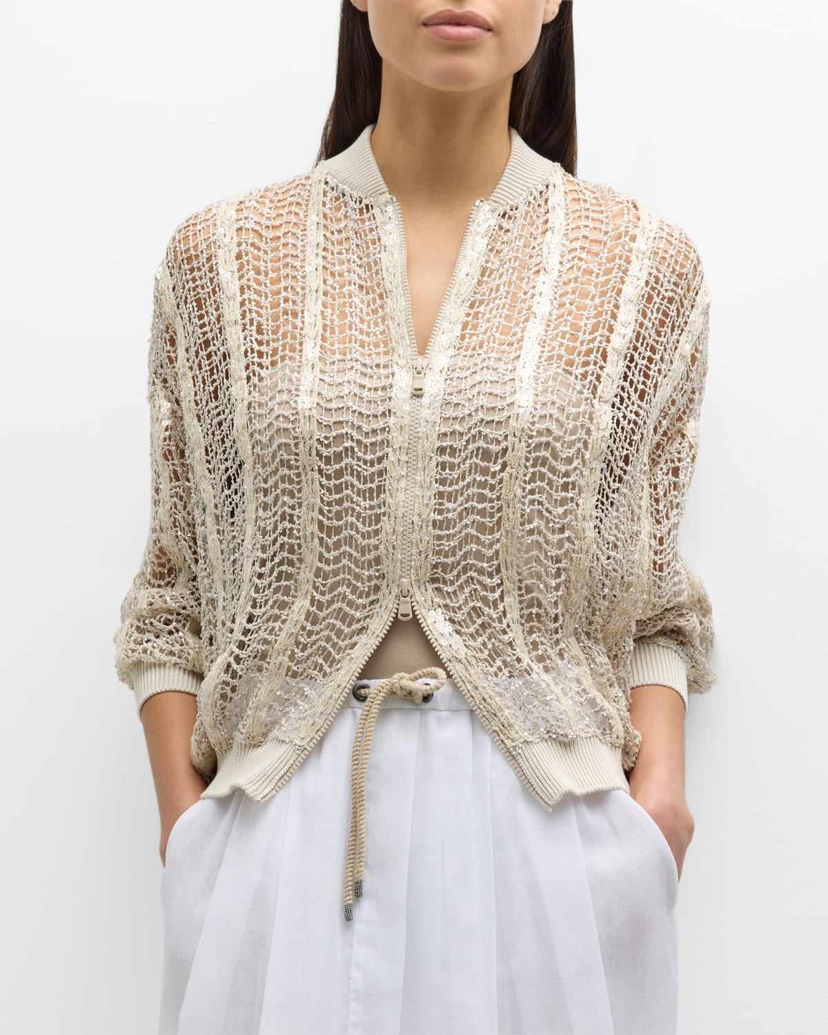 Paillette Raffia Net Bomber Jacket - 6