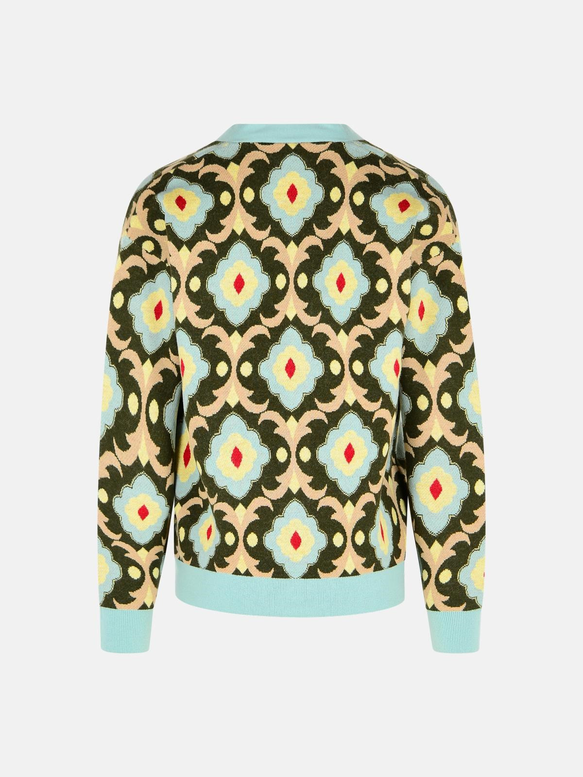 'TAPISSERIE' KHAKI MERINO WOOL CARDIGAN - 3