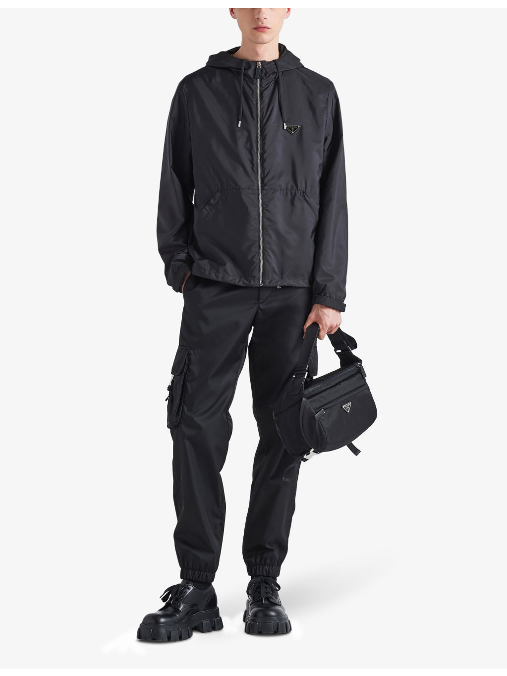 Re-Nylon brand-plaque recycled-nylon hooded jacket - 2