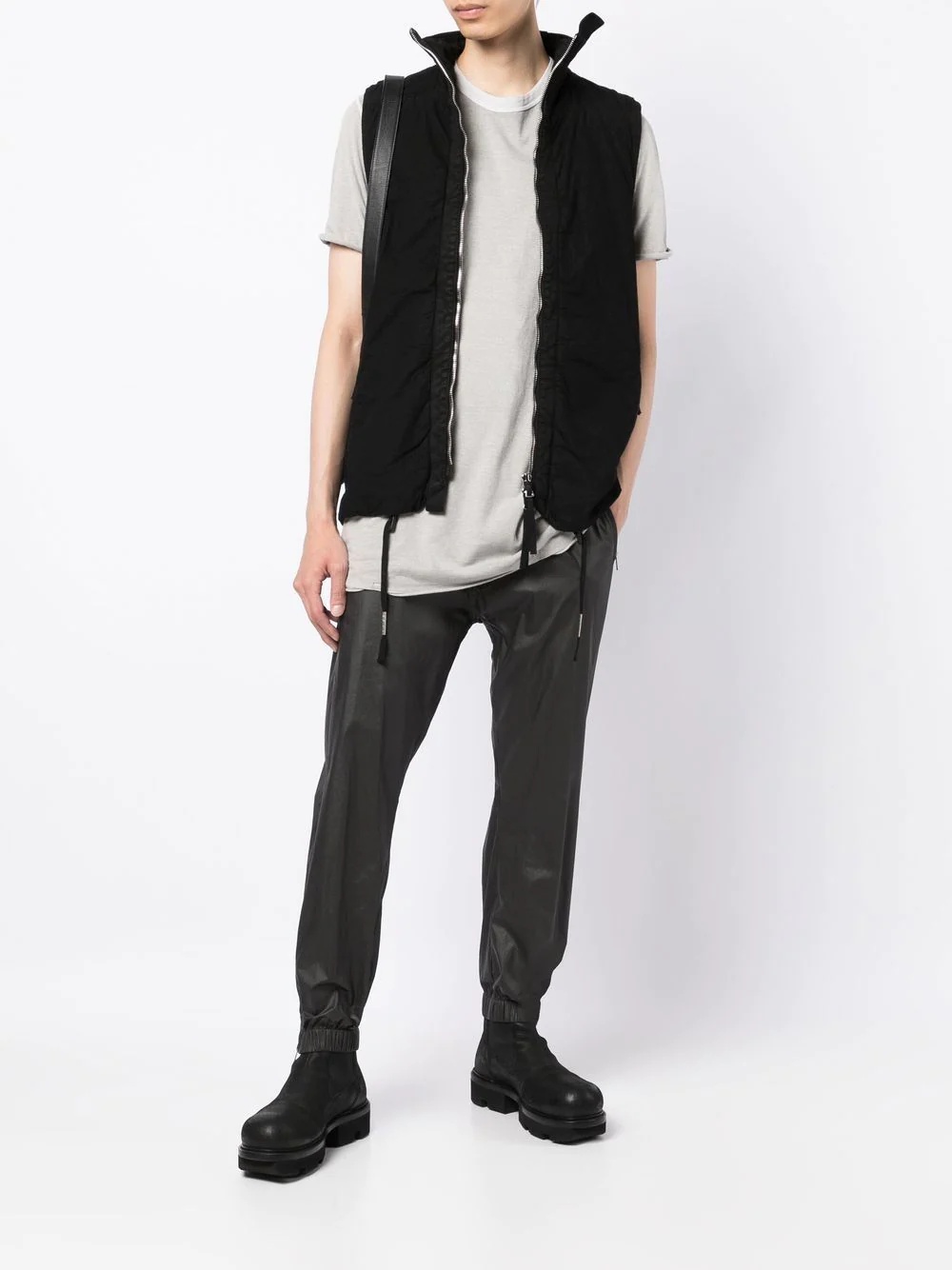 high-neck zip-up cotton vest - 2