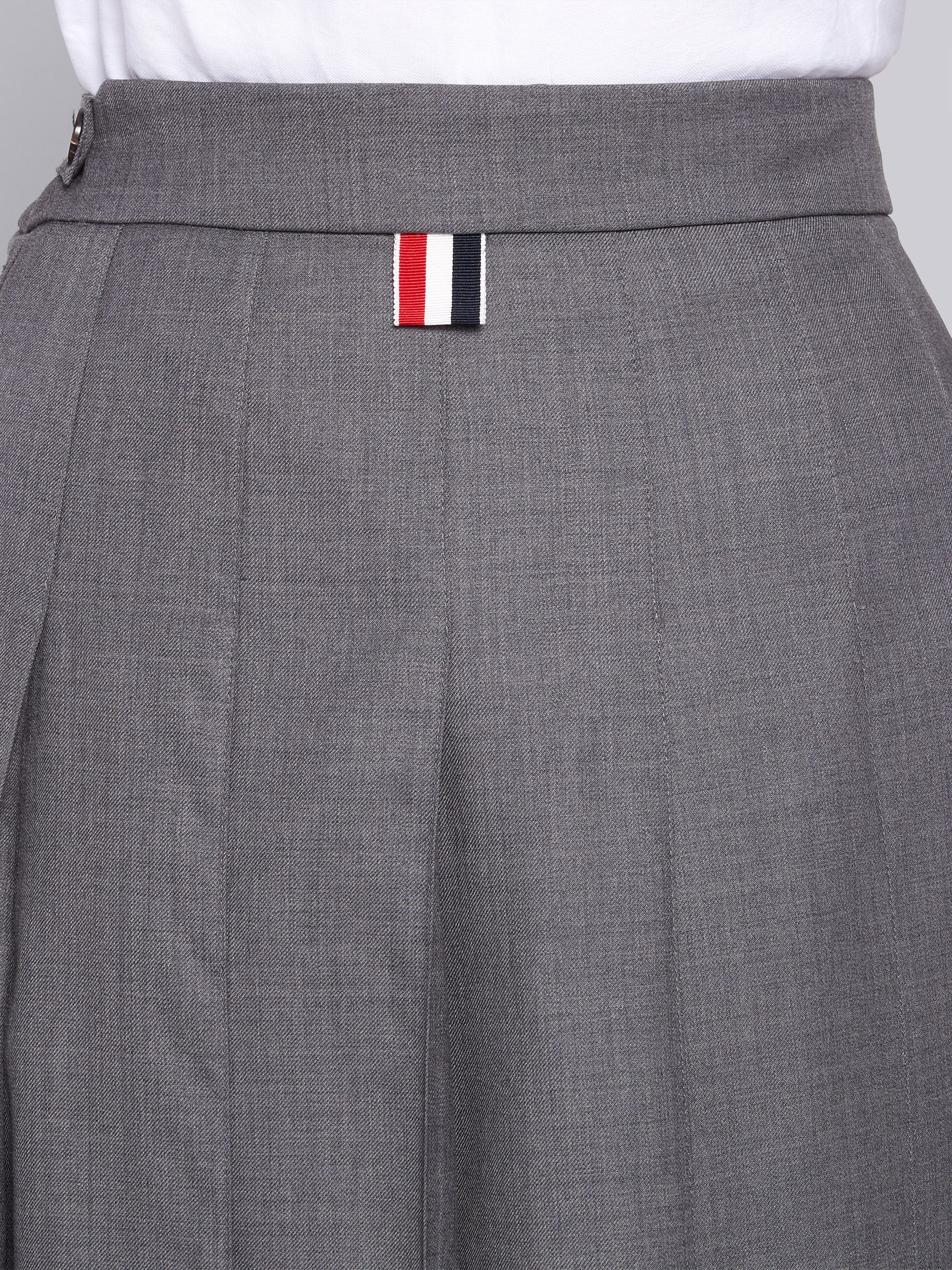 Medium Grey School Uniform Plain Weave Below-the-knee Pleated Skirt - 6