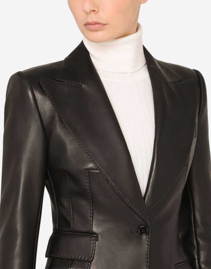 Single-breasted leather blazer - 4