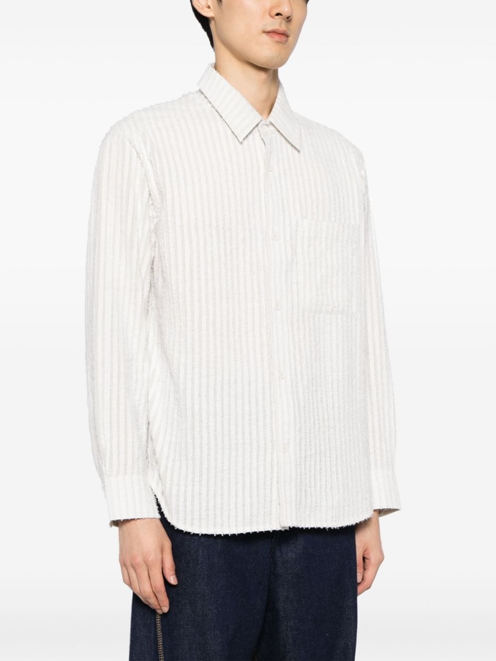 stripe-embroidered cotton shirt - 3
