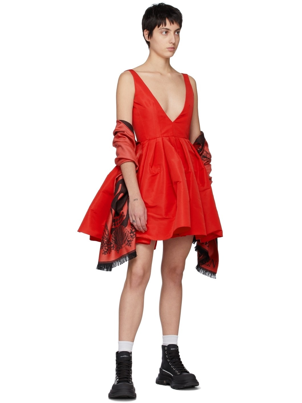 Red & Black Wool Underwater Scarf - 2