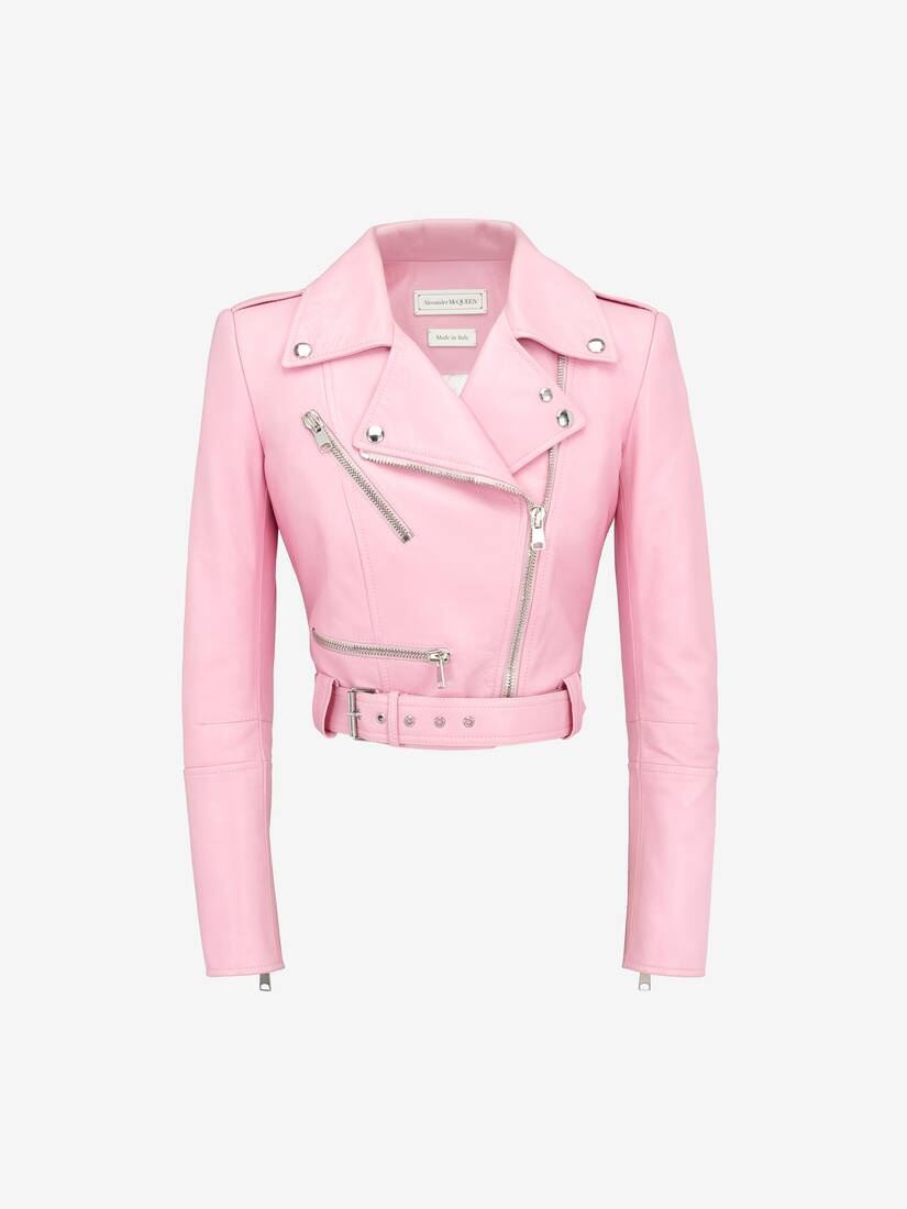 Women's Cropped Biker Jacket in Pale Pink - 1