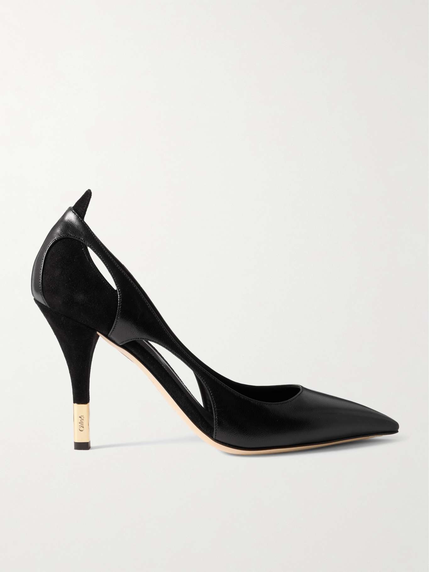 Saada cutout suede-trimmed leather pumps - 1